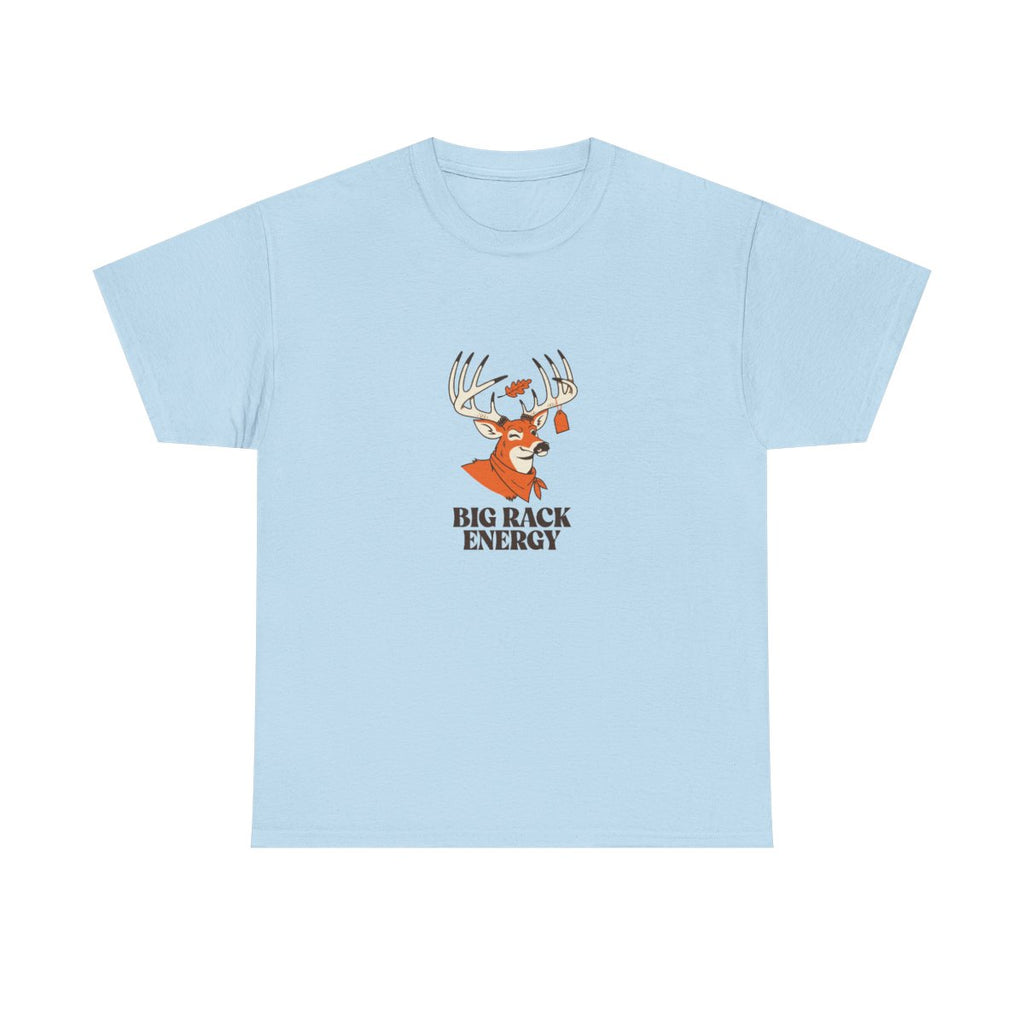 Big Rack Energy Funny Deer Hunting T-Shirt for Buck Season in Light Blue – front