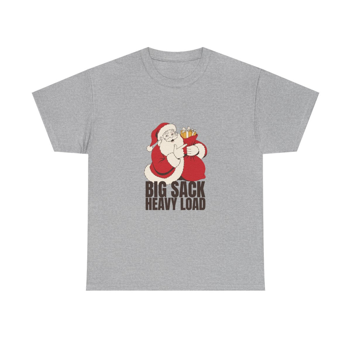 Big Sack Heavy Load Funny Santa White Elephant Gift T-Shirt in Sport Grey – front