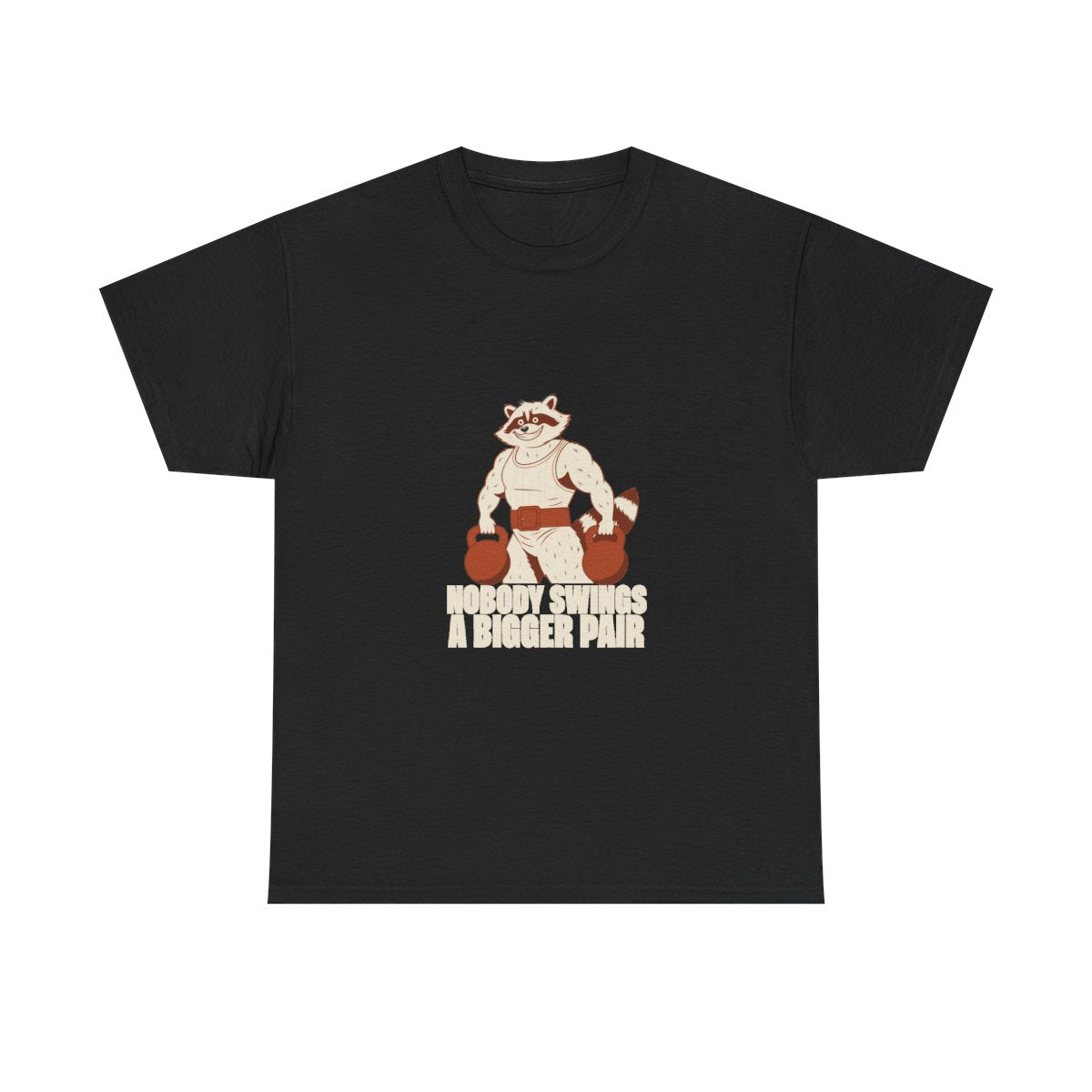 Bulking Season Kettlebell Raccoon Funny Gym Humor T-Shirt in Black – front