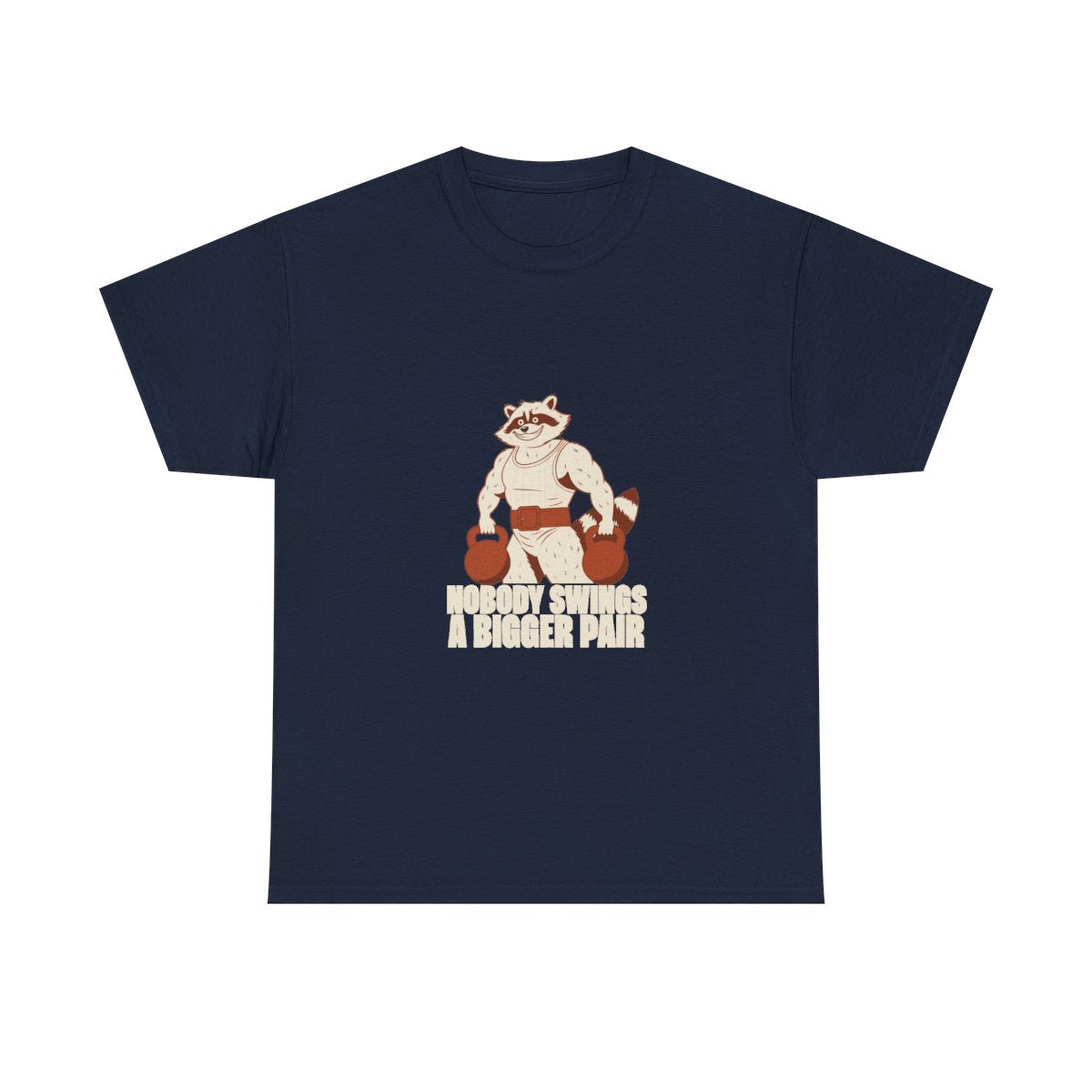 Bulking Season Kettlebell Raccoon Funny Gym Humor T-Shirt in Navy – front