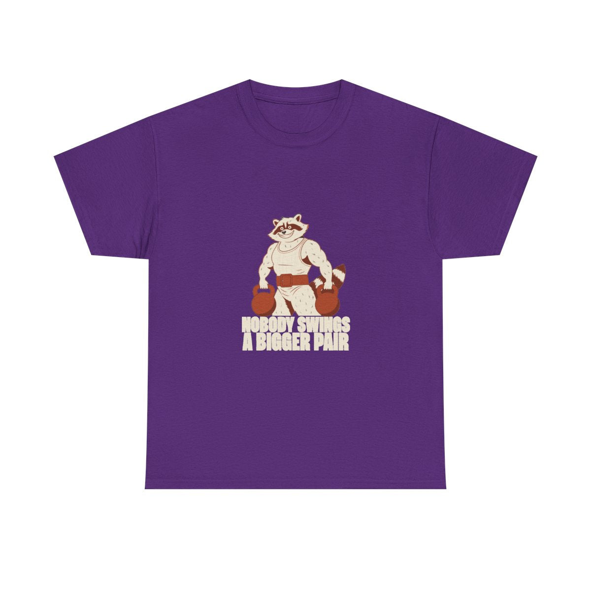 Bulking Season Kettlebell Raccoon Funny Gym Humor T-Shirt in Purple – front
