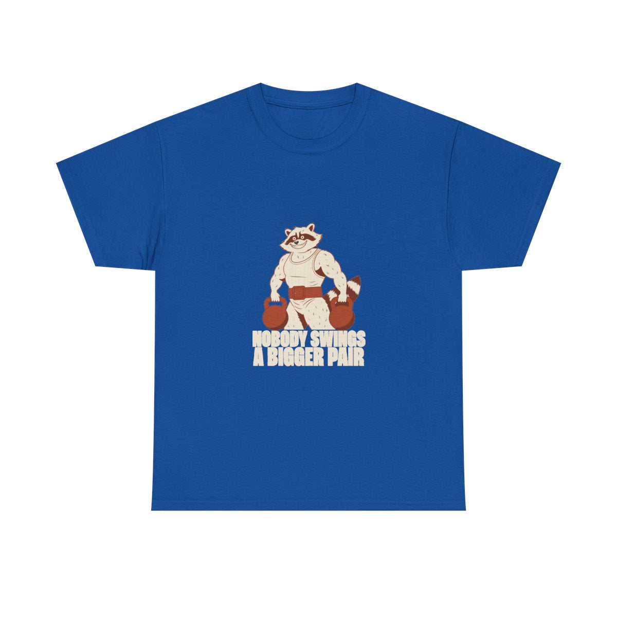 Bulking Season Kettlebell Raccoon Funny Gym Humor T-Shirt in Royal – front
