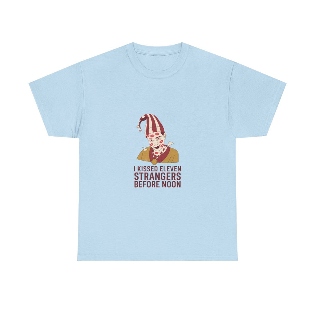 Carnival Season Funny Kiss Count Jester Party T-Shirt in Light Blue – front