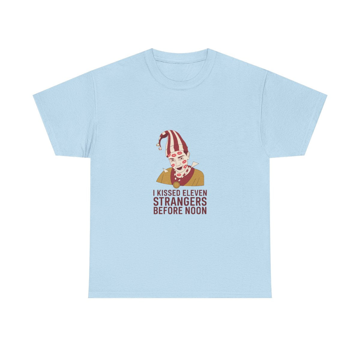 Carnival Season Funny Kiss Count Jester Party T-Shirt in Light Blue – front