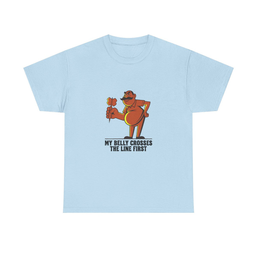 Darts Beer Belly Funny Pub Dart Player Oche Gift T-Shirt in Light Blue – front
