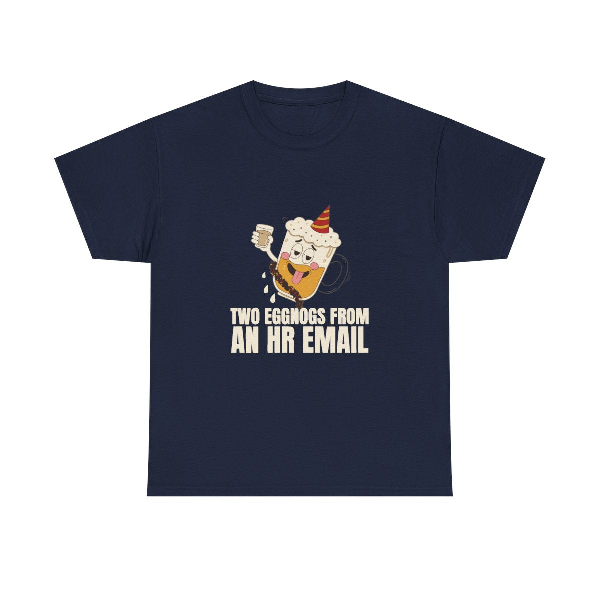 Eggnog Office Christmas Party Funny Drinking Humor T-Shirt in Navy – front