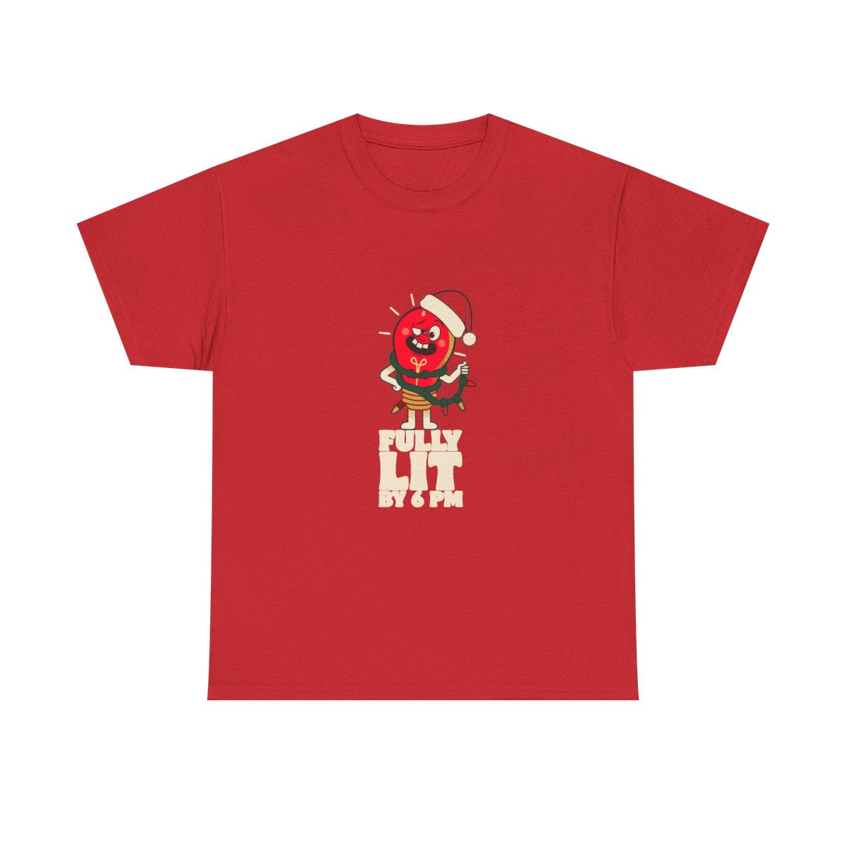 Fully Lit By 6 PM Funny Christmas Party T-Shirt in Red – front