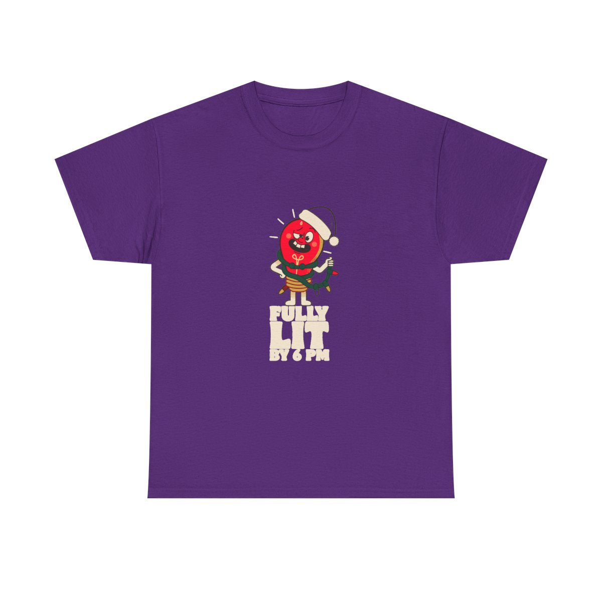 Fully Lit By 6 PM Funny Christmas Party T-Shirt in Purple – front