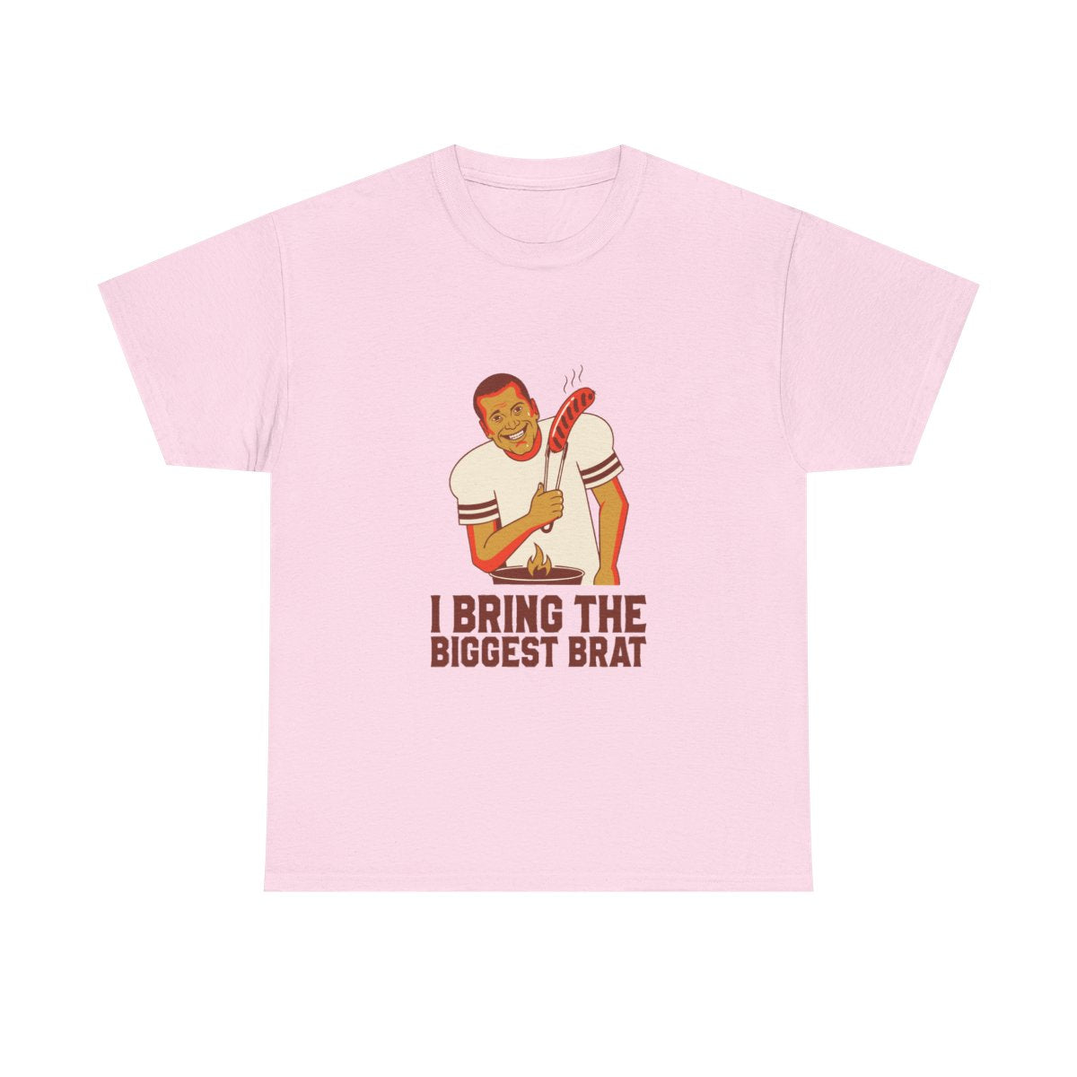 Funny BBQ Grilling T-Shirt - I Bring The Biggest Brat Tee in Light Pink – front