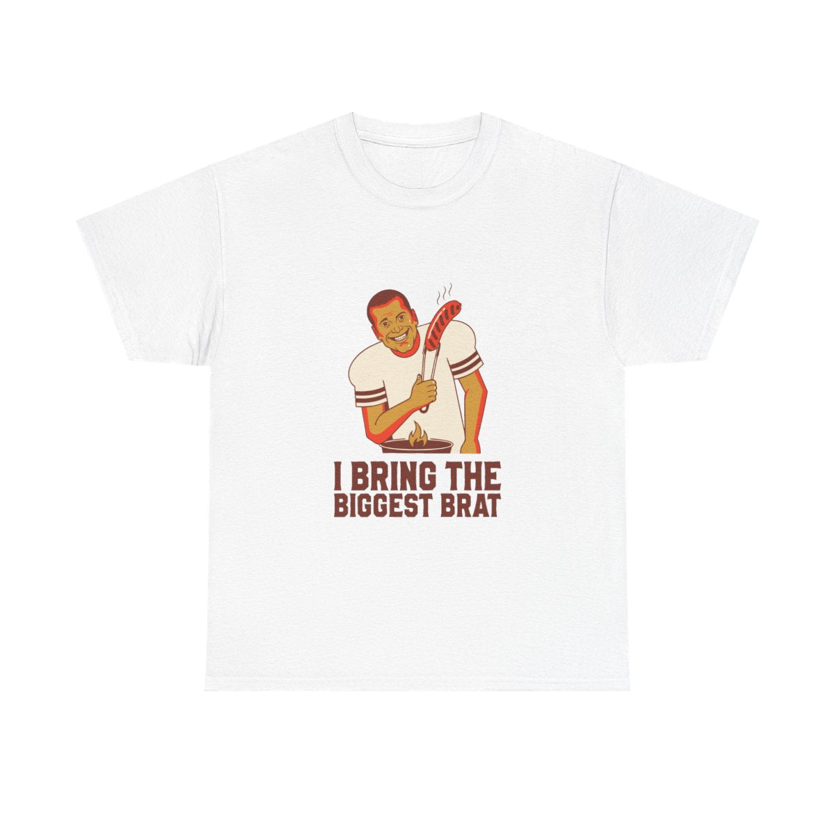 Funny BBQ Grilling T-Shirt - I Bring The Biggest Brat Tee in White – front