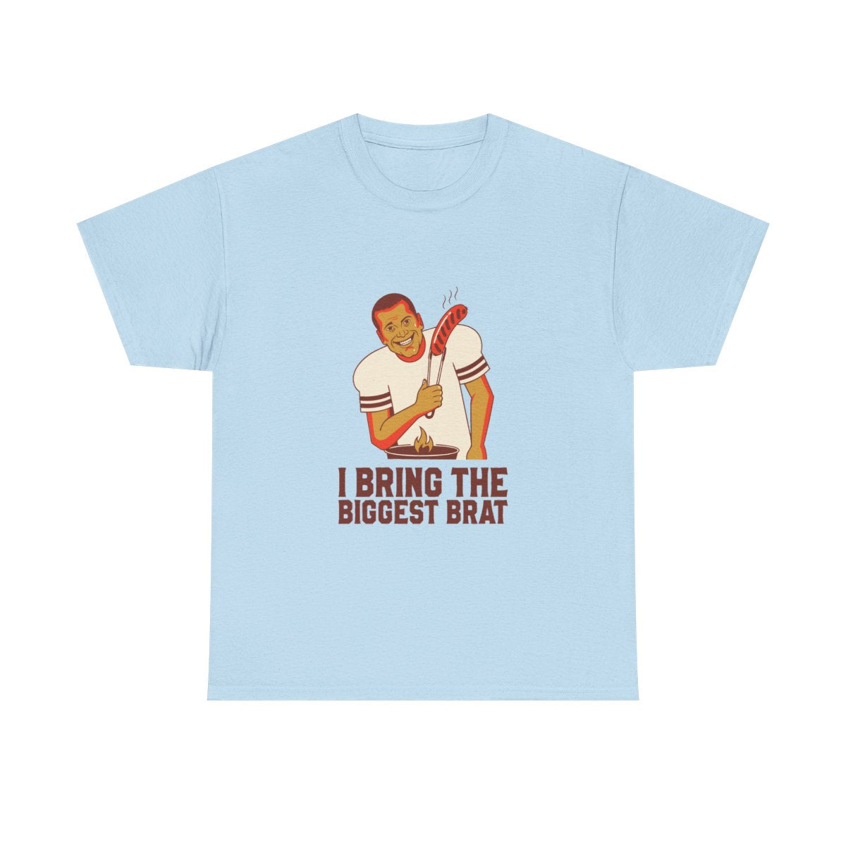 Funny BBQ Grilling T-Shirt - I Bring The Biggest Brat Tee in Light Blue – front