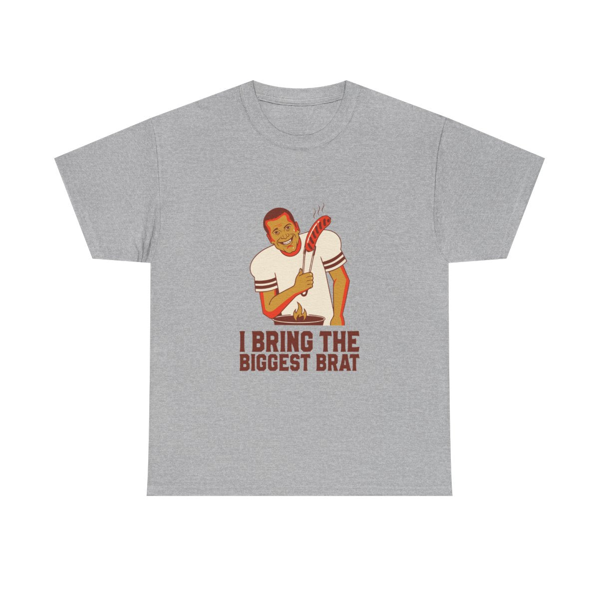 Funny BBQ Grilling T-Shirt - I Bring The Biggest Brat Tee in Sport Grey – front