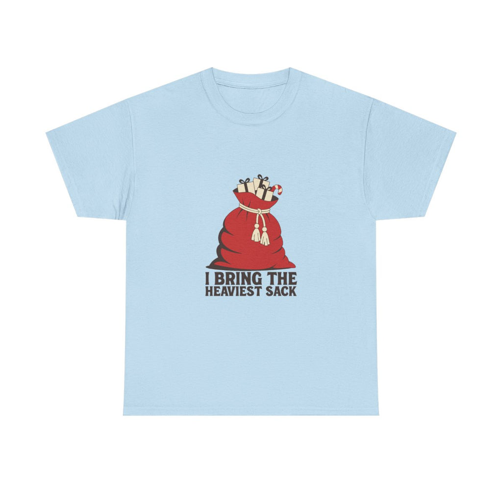 Funny Christmas Sack Gag Gift Secret Santa T-Shirt in Light Blue – front