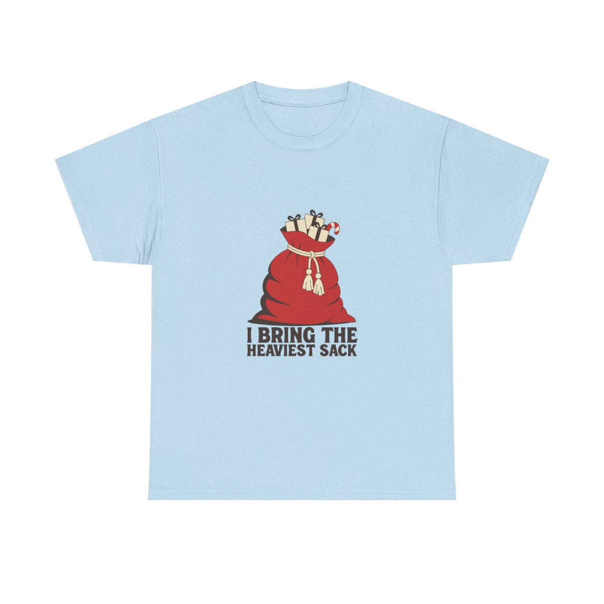 Funny Christmas Sack Gag Gift Secret Santa T-Shirt in Light Blue – front