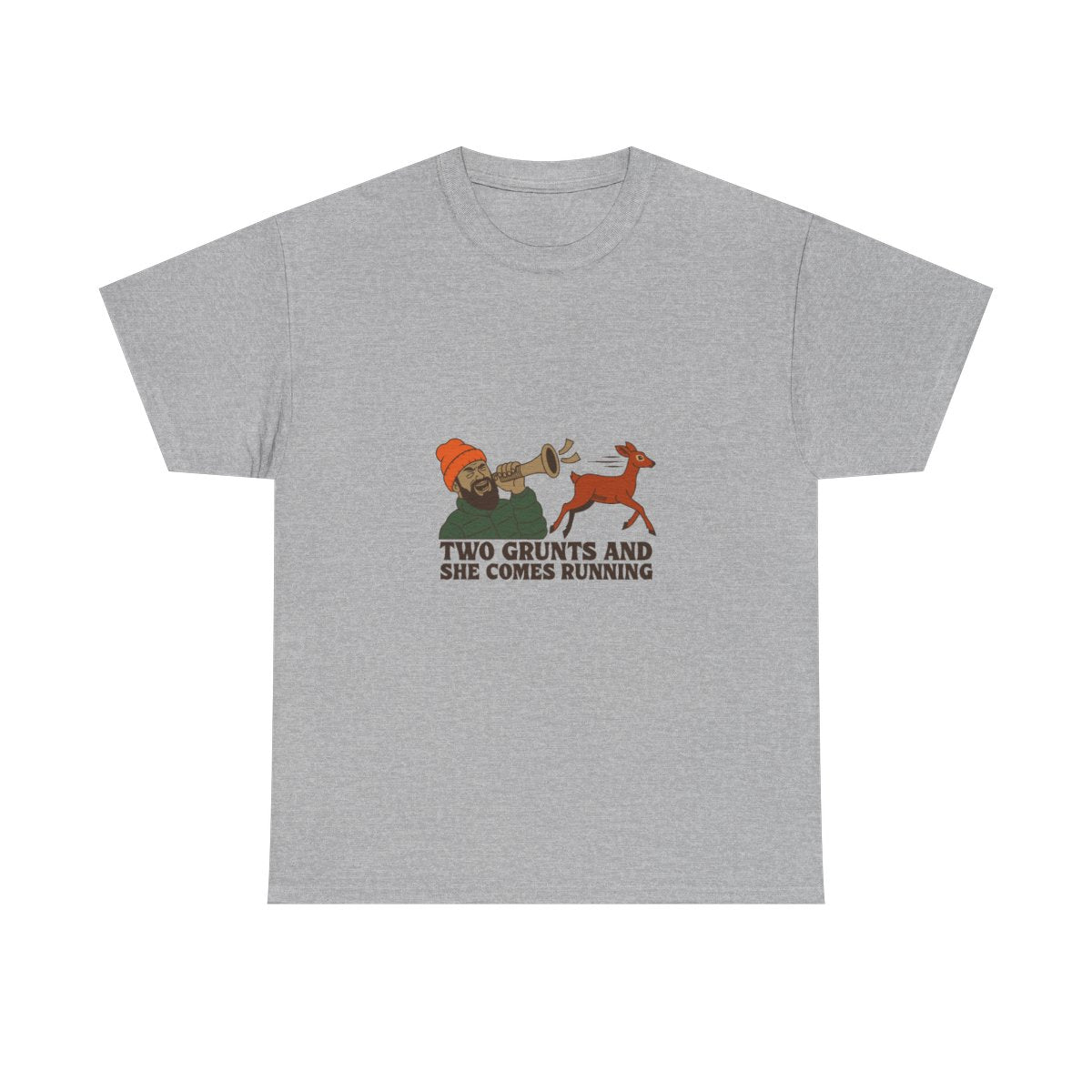 Funny Deer Hunting Grunt Call Deer Camp Gift T-Shirt in Sport Grey – front