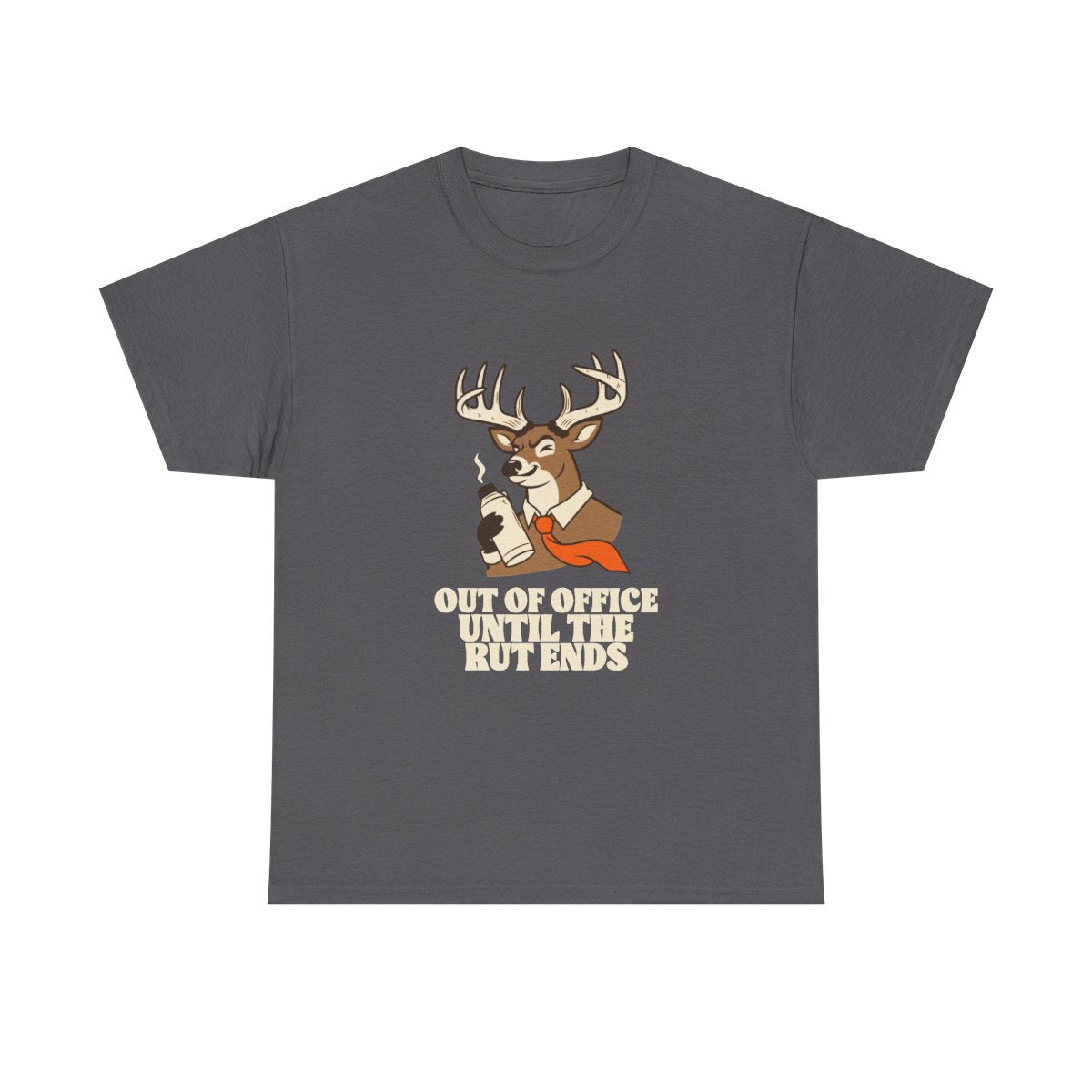 Funny Deer Hunting Shirt Out Of Office Until The Rut T-Shirt in Charcoal – front