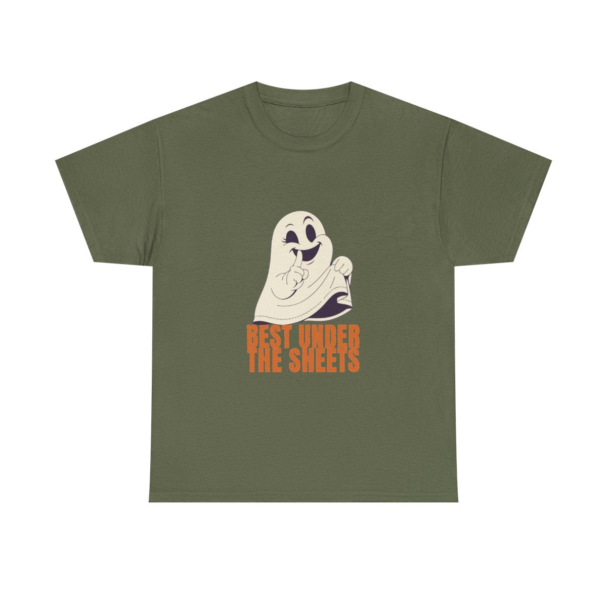 Funny Halloween Ghost Best Under The Sheets T-Shirt in Military Green – front