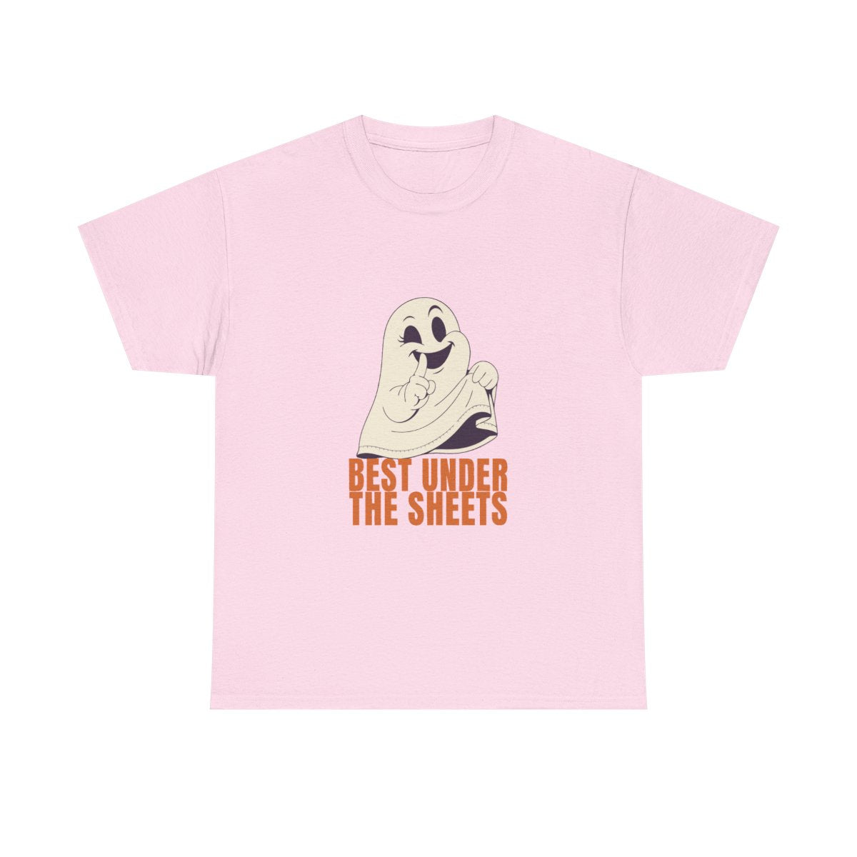 Funny Halloween Ghost Best Under The Sheets T-Shirt in Light Pink – front