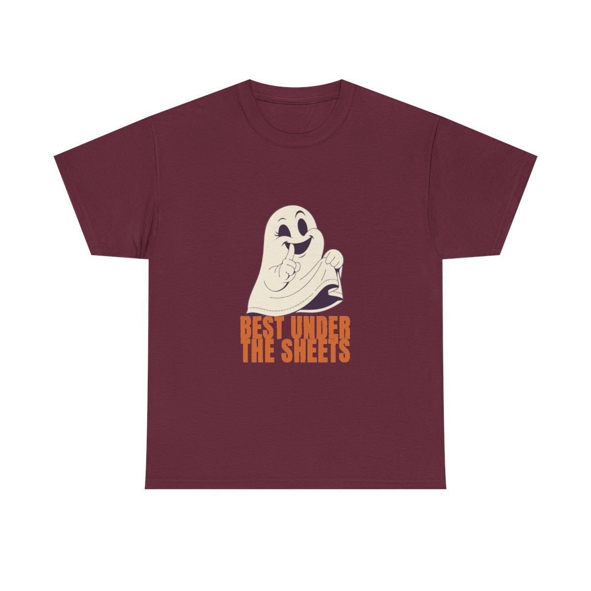Funny Halloween Ghost Best Under The Sheets T-Shirt in Maroon – front