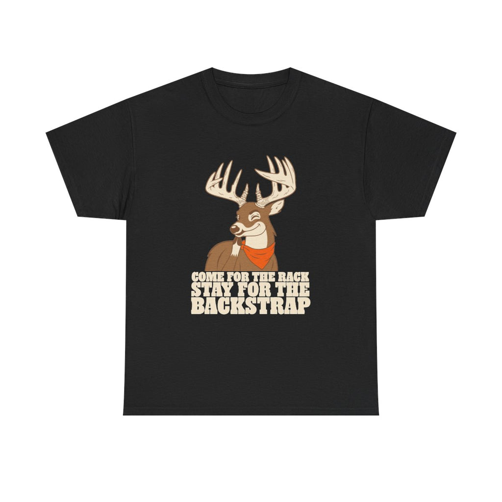 Funny Hunting Shirt Come For The Rack Deer Buck Gift T-Shirt in Black – front