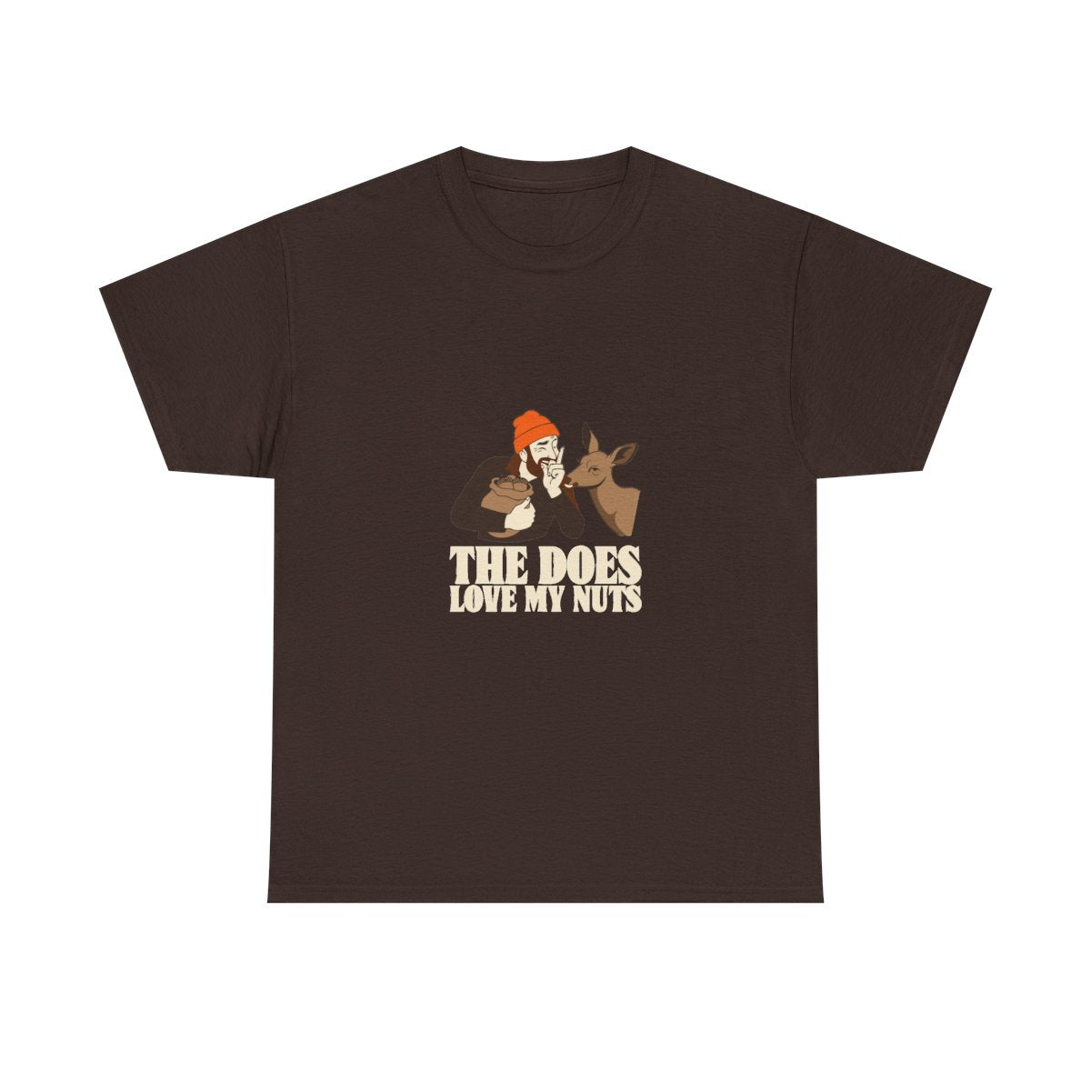 Funny Hunting Shirt The Does Love My Nuts Deer Camp Gift T-Shirt in Dark Chocolate – front