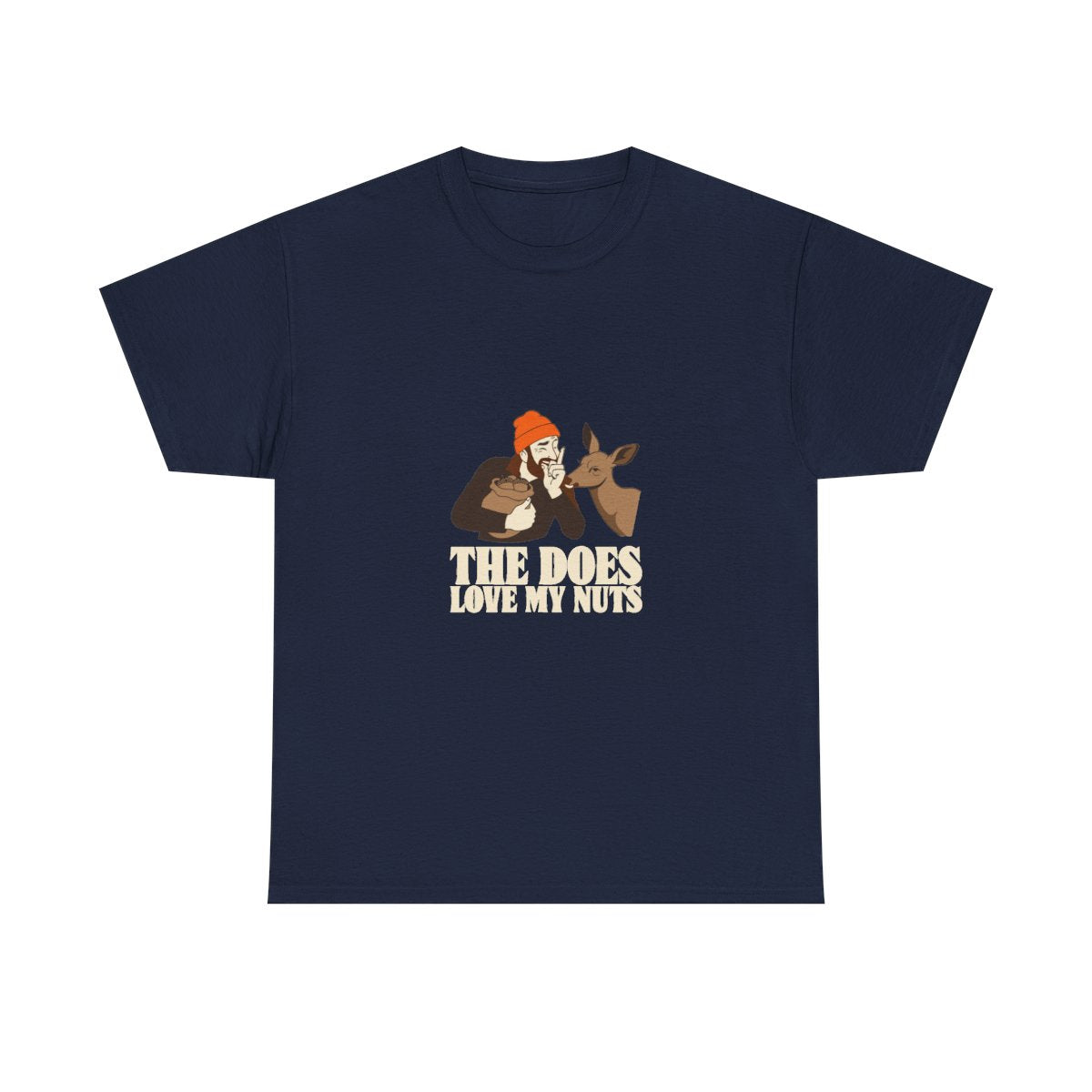 Funny Hunting Shirt The Does Love My Nuts Deer Camp Gift T-Shirt in Navy – front