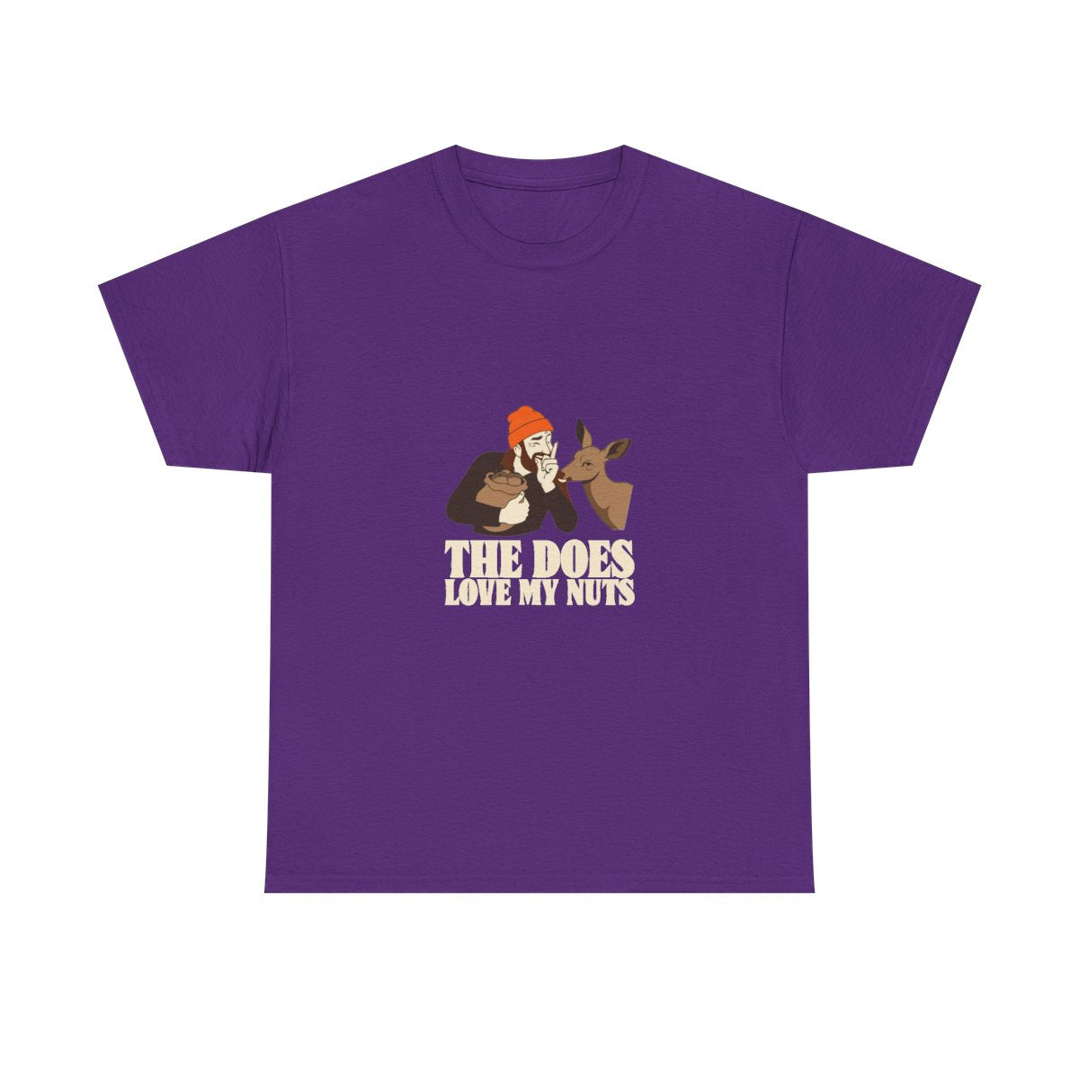 Funny Hunting Shirt The Does Love My Nuts Deer Camp Gift T-Shirt in Purple – front