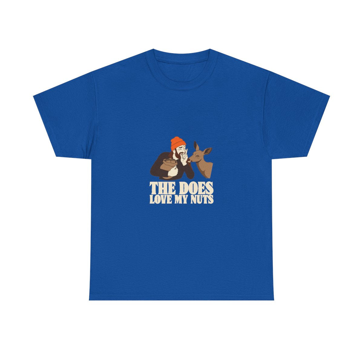 Funny Hunting Shirt The Does Love My Nuts Deer Camp Gift T-Shirt in Royal – front