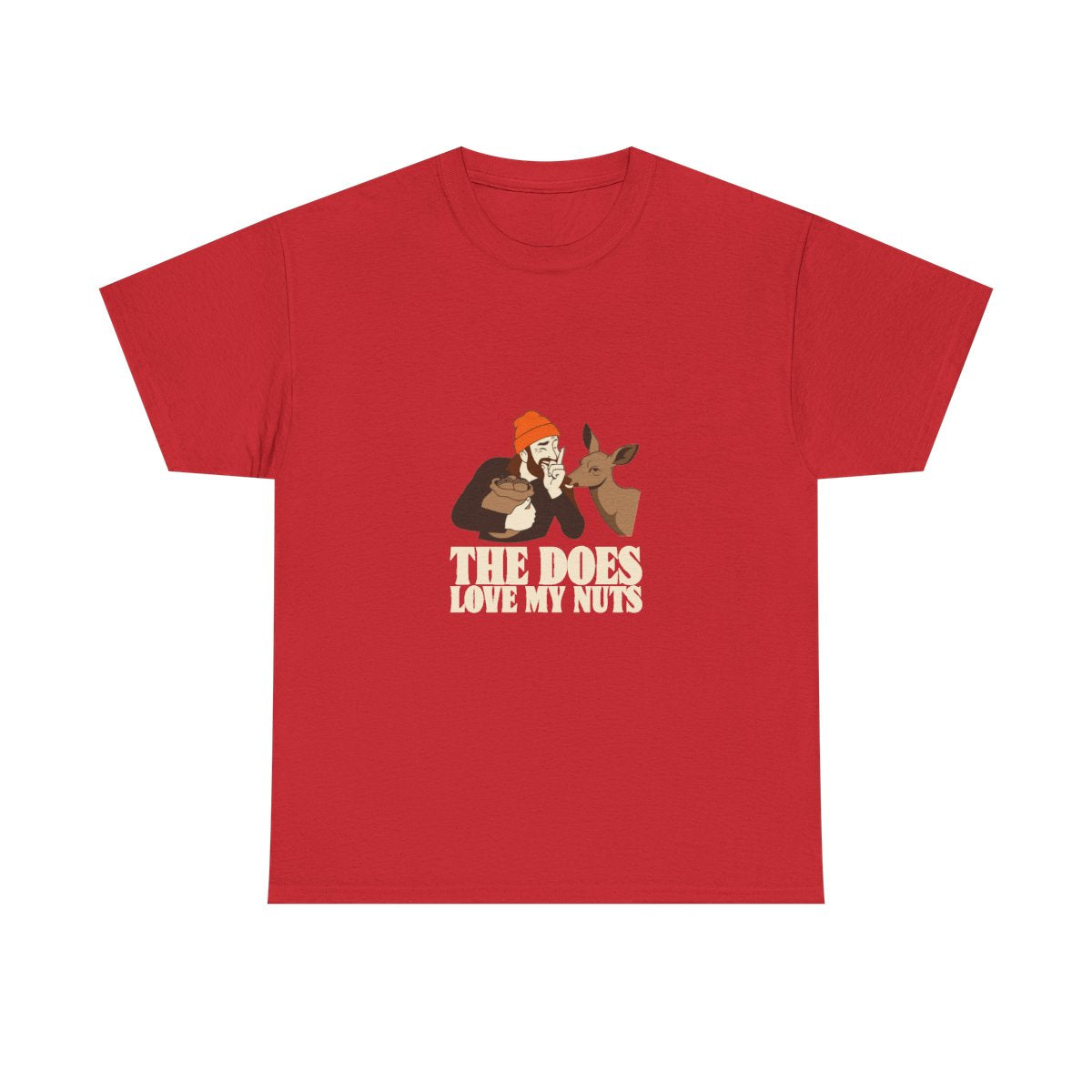 Funny Hunting Shirt The Does Love My Nuts Deer Camp Gift T-Shirt in Red – front