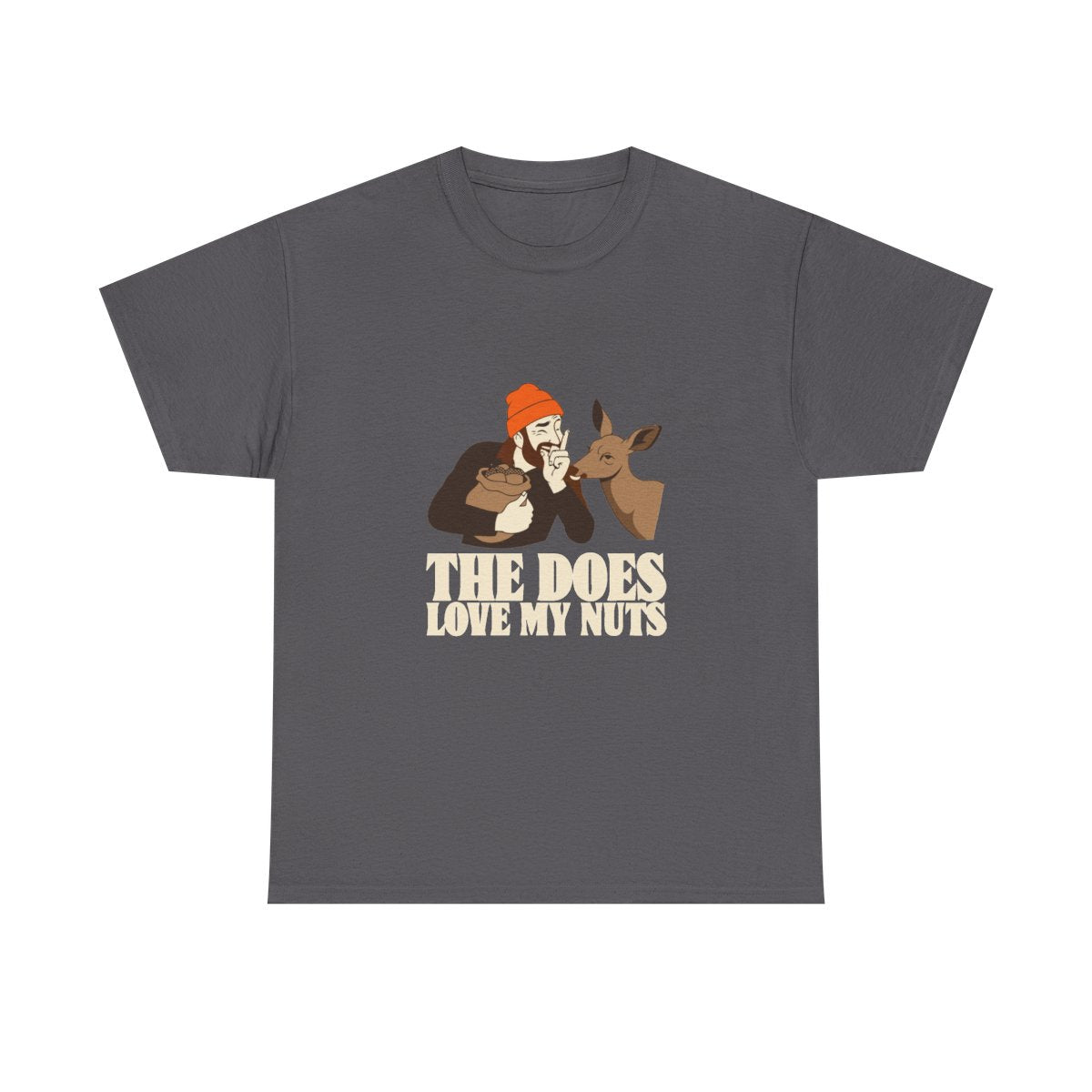 Funny Hunting Shirt The Does Love My Nuts Deer Camp Gift T-Shirt in Charcoal – front