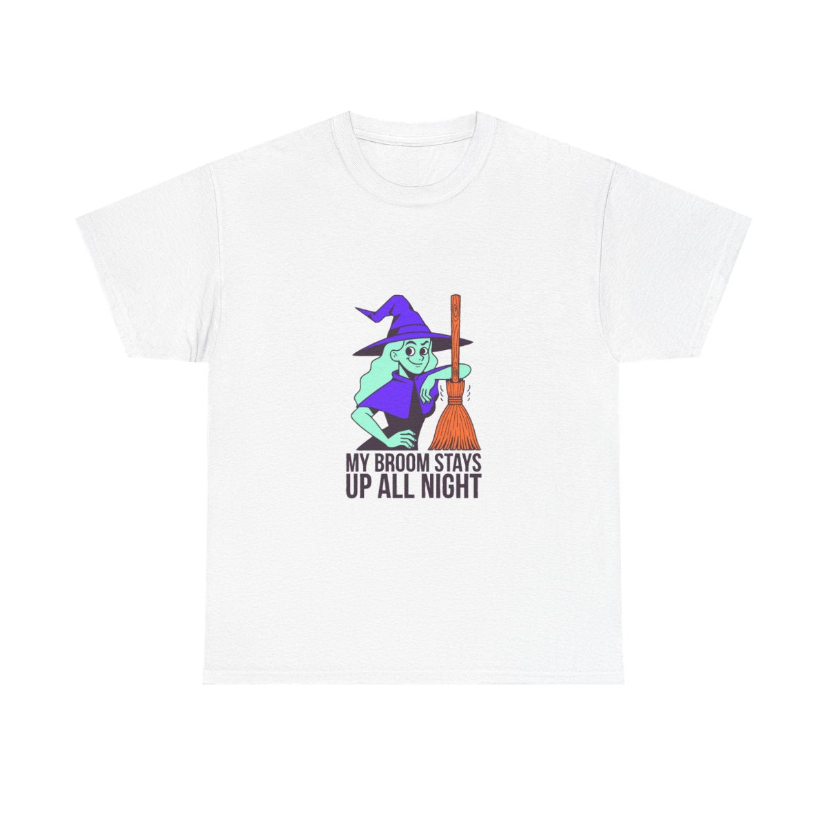 Funny Witch Broom Halloween Adult Humor T-Shirt in White – front