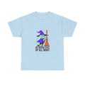 Funny Witch Broom Halloween Adult Humor T-Shirt in Light Blue – front