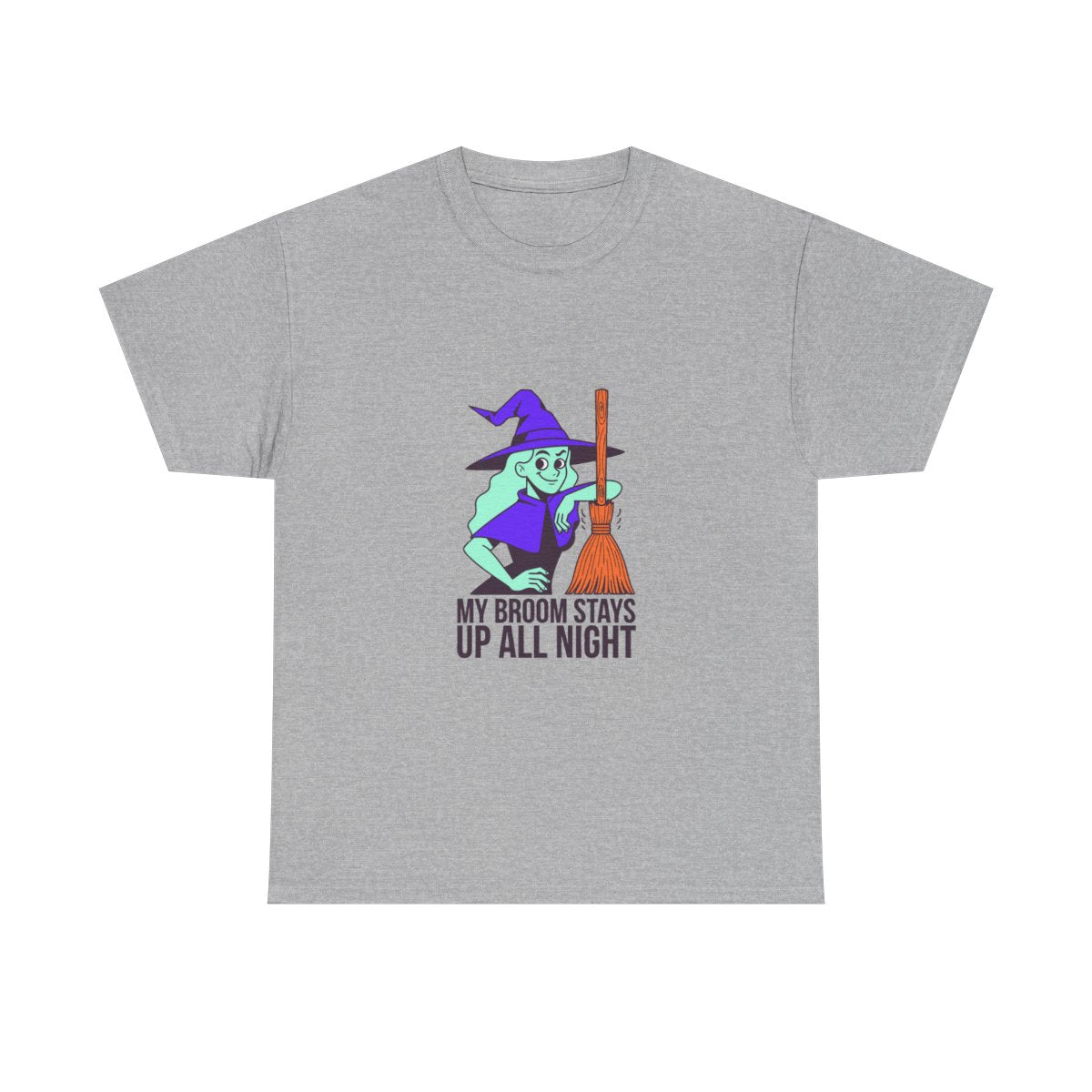 Funny Witch Broom Halloween Adult Humor T-Shirt in Sport Grey – front