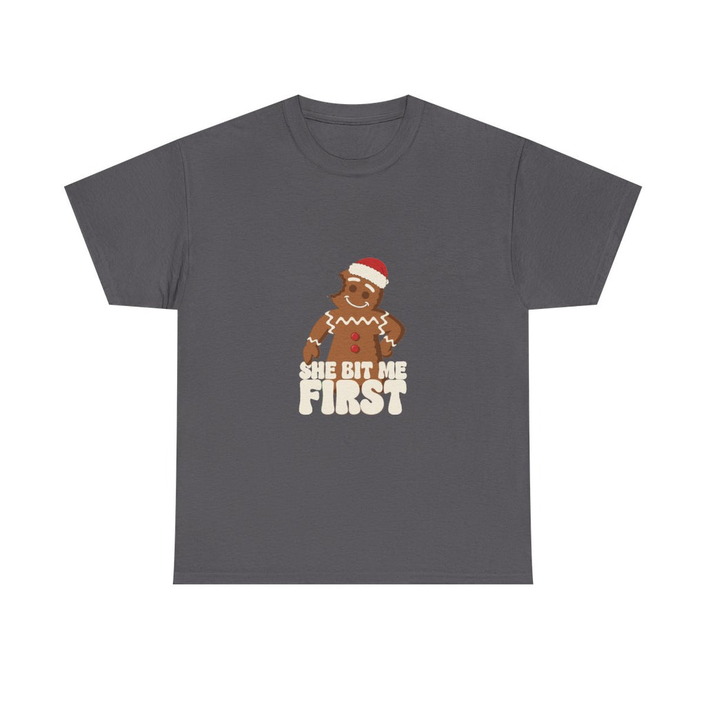 Gingerbread Man Funny Christmas Party Gag Gift T-Shirt in Charcoal – front
