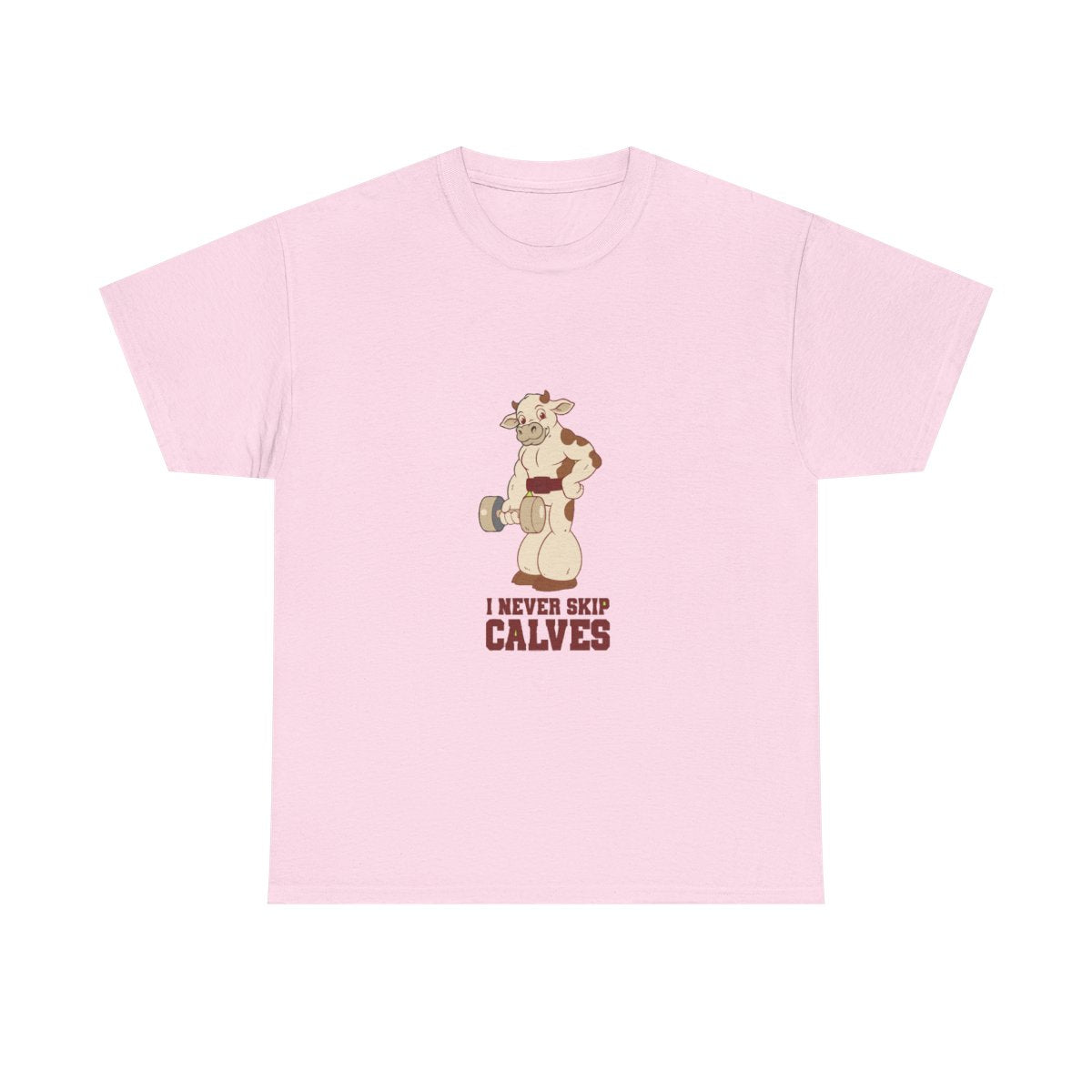 Leg Day Calves Pun Funny Gym Weightlifting T-Shirt in Light Pink – front