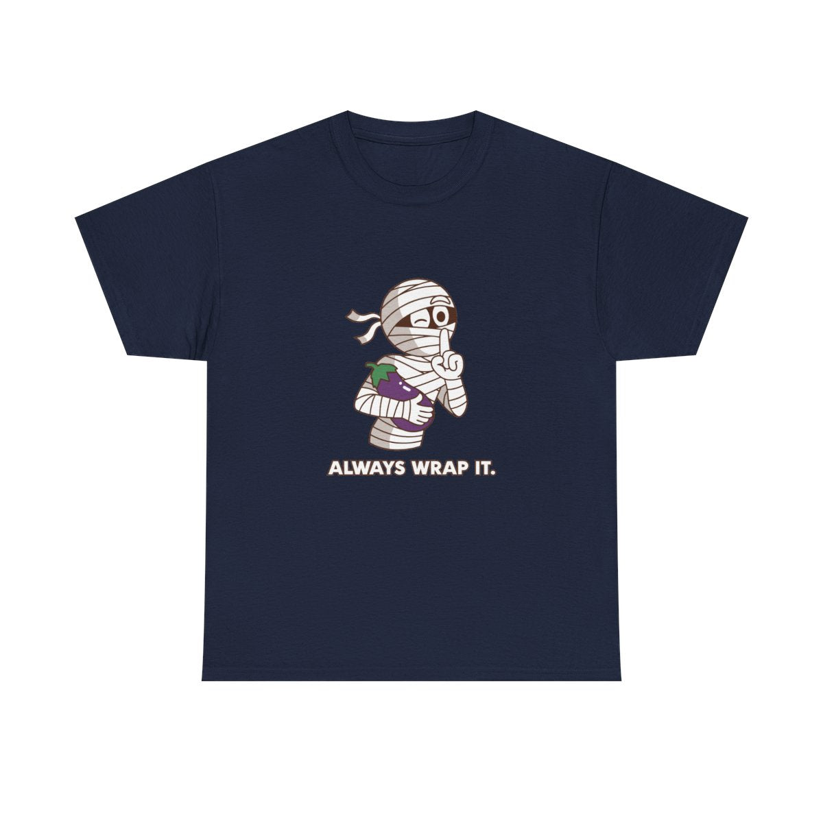 Mummy Always Wrap It Funny Halloween Innuendo T-Shirt in Navy – front
