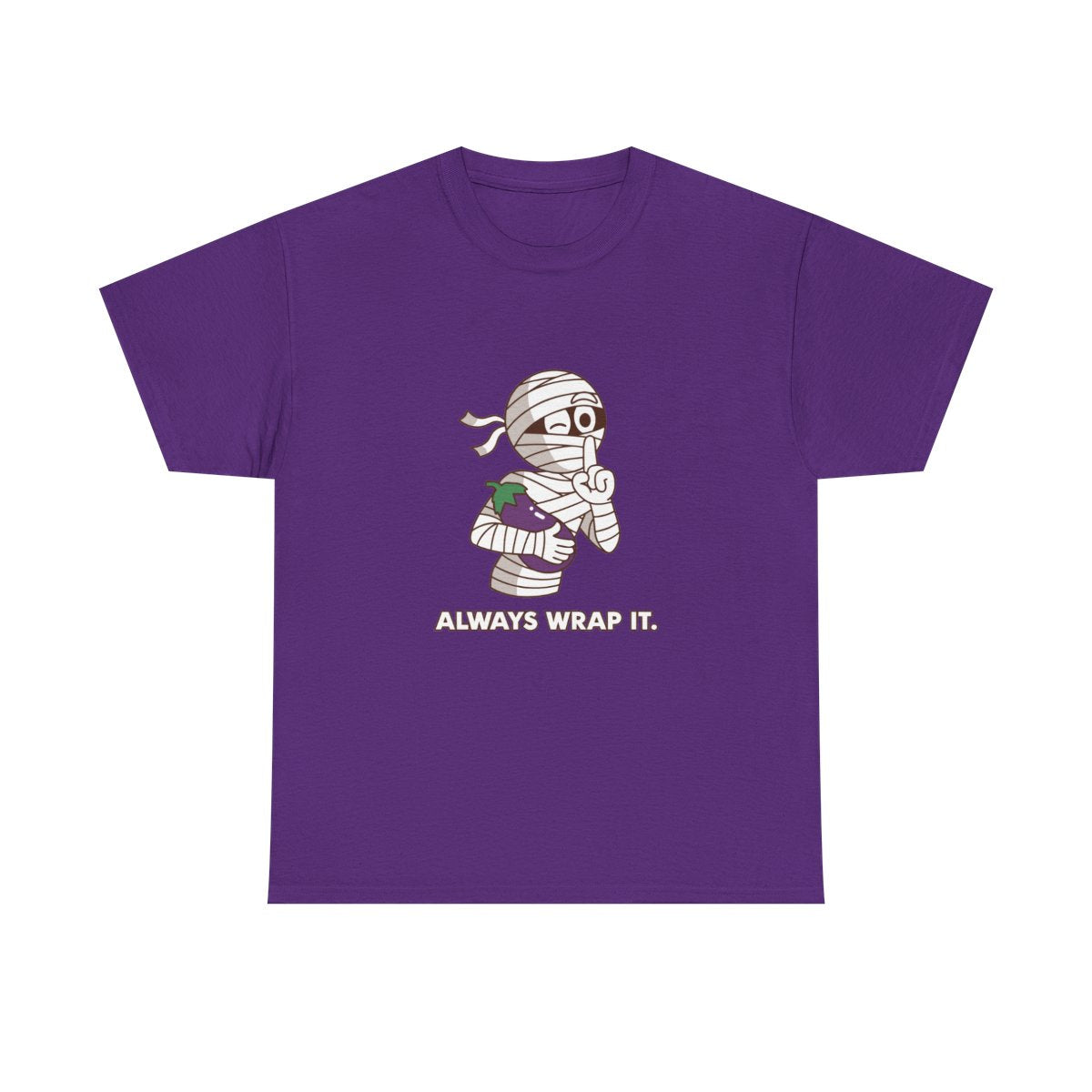 Mummy Always Wrap It Funny Halloween Innuendo T-Shirt in Purple – front