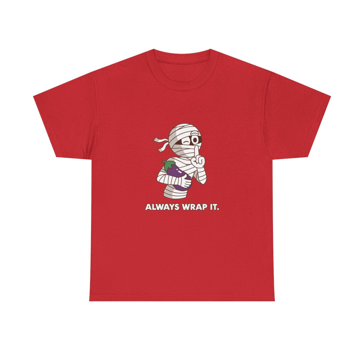 Mummy Always Wrap It Funny Halloween Innuendo T-Shirt in Red – front