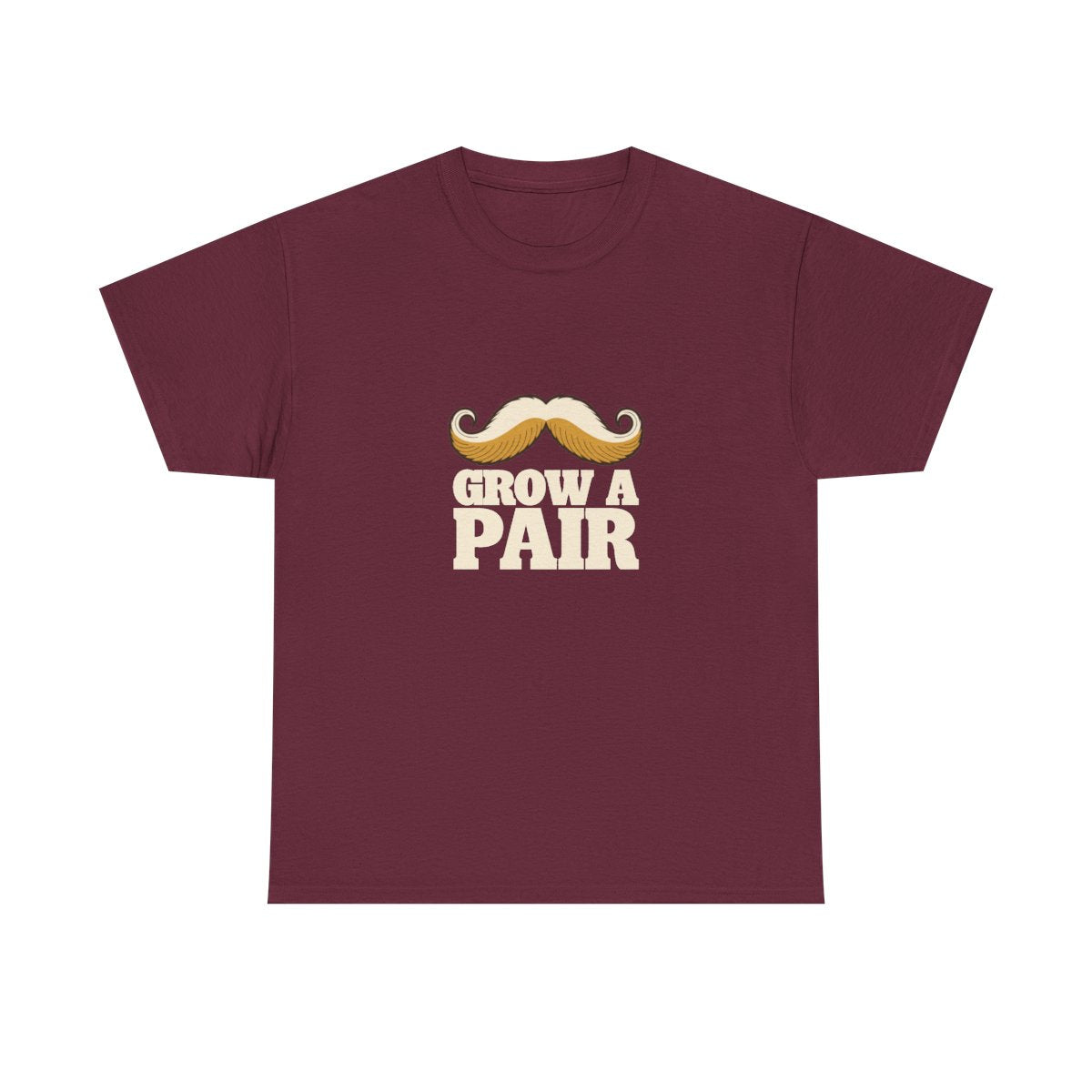 Mustache T-Shirt Grow A Pair Funny Handlebar Moustache T-Shirt in Maroon – front