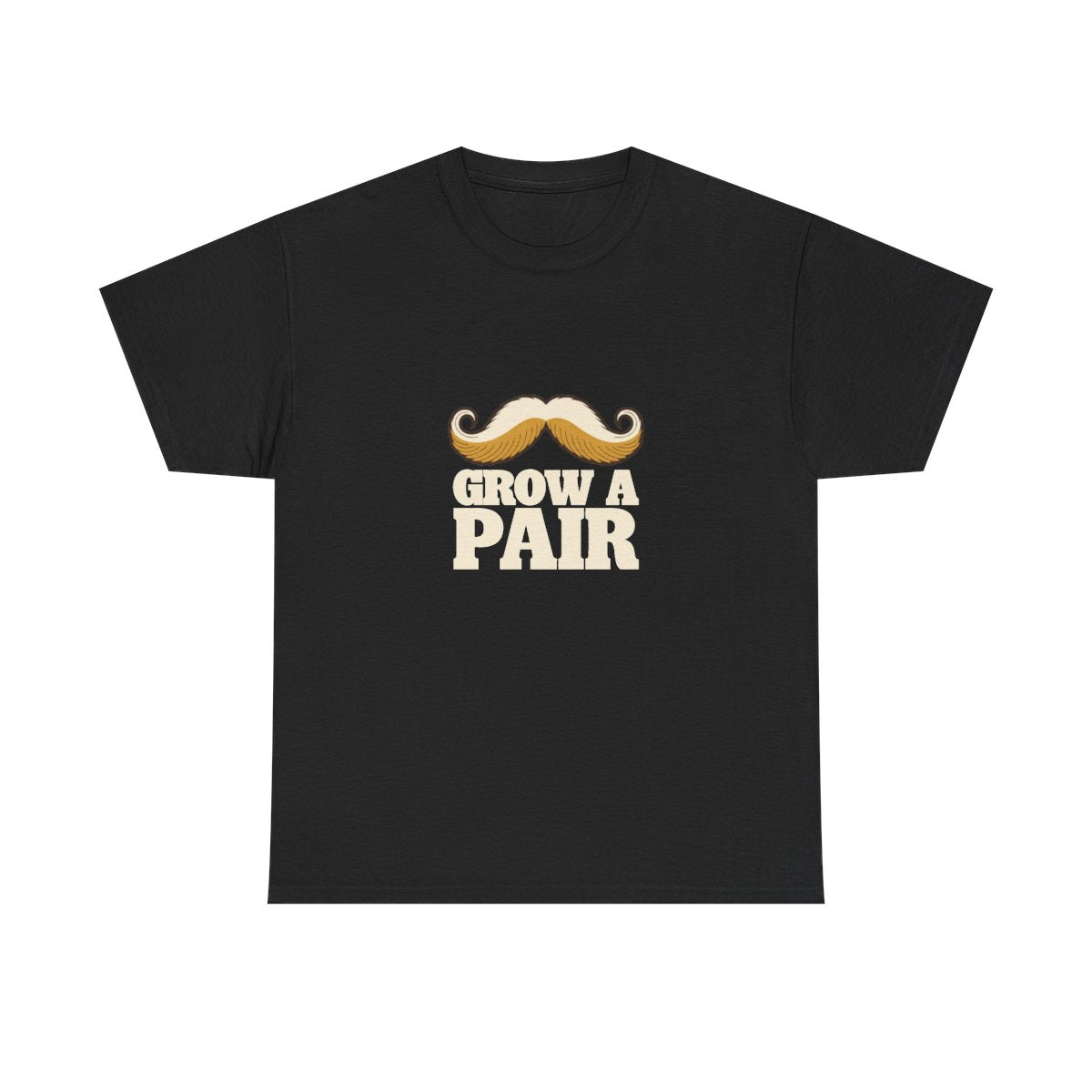 Mustache T-Shirt Grow A Pair Funny Handlebar Moustache T-Shirt in Black – front
