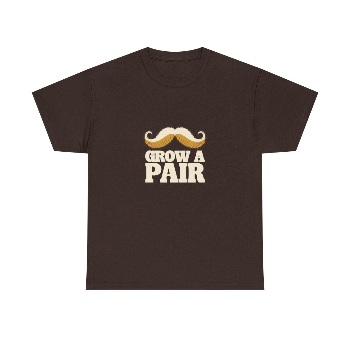 Mustache T-Shirt Grow A Pair Funny Handlebar Moustache T-Shirt in Dark Chocolate – front