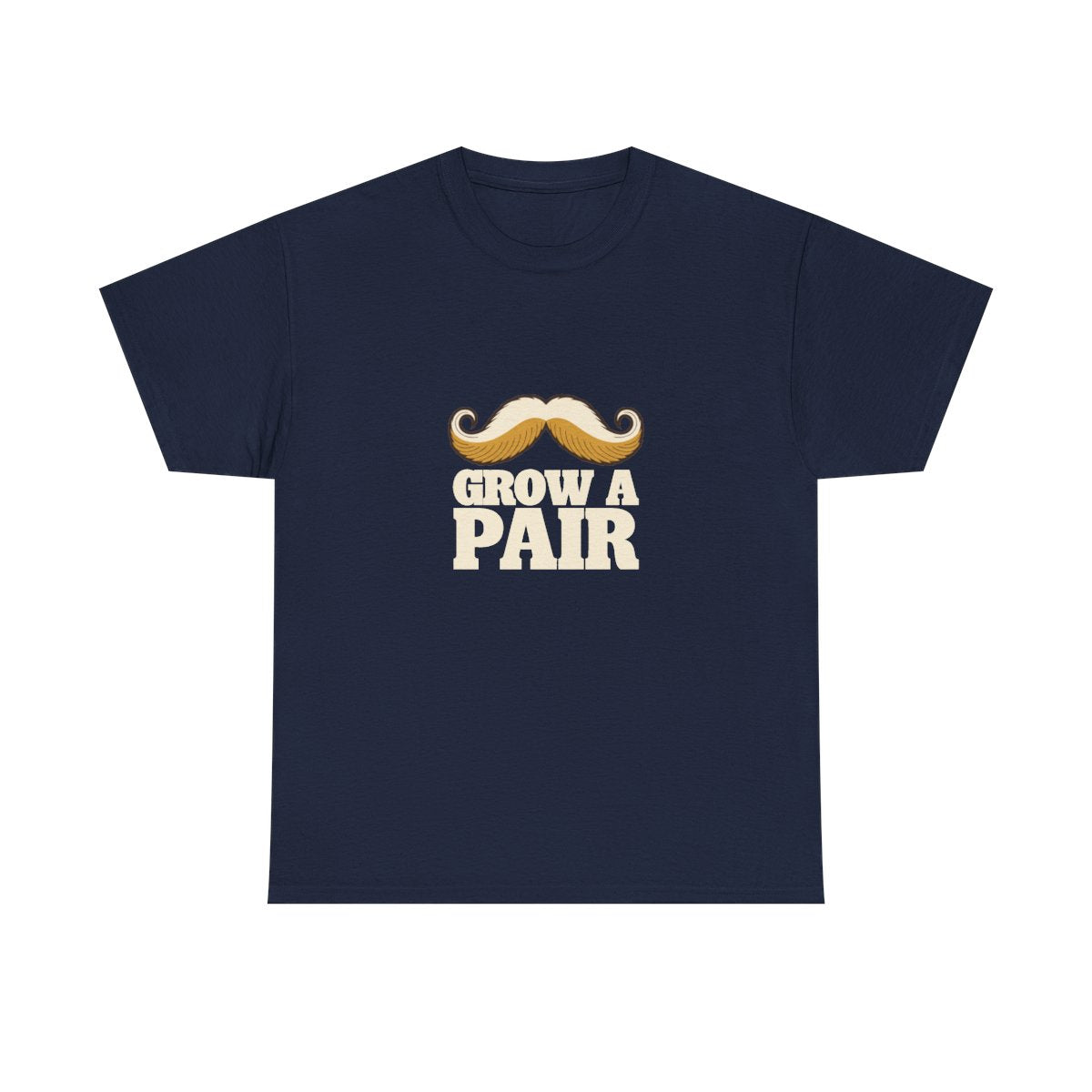 Mustache T-Shirt Grow A Pair Funny Handlebar Moustache T-Shirt in Navy – front