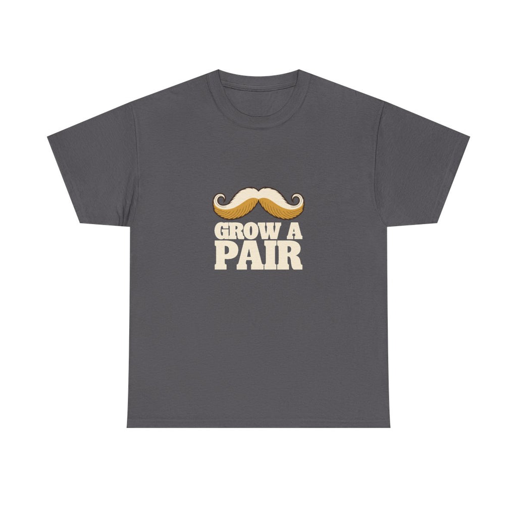 Mustache T-Shirt Grow A Pair Funny Handlebar Moustache T-Shirt in Charcoal – front