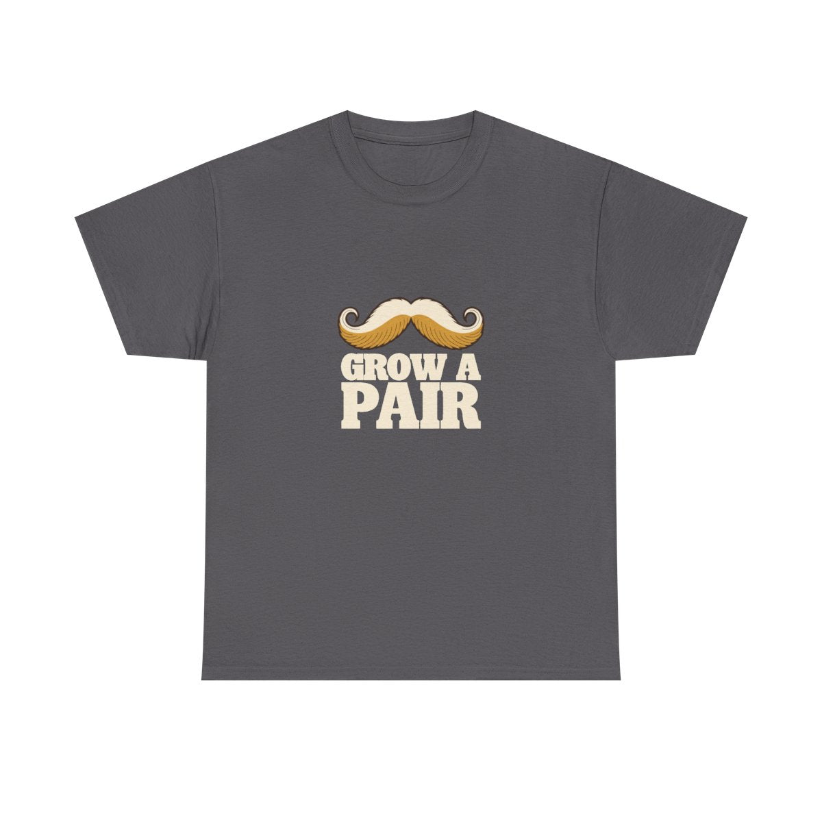 Mustache T-Shirt Grow A Pair Funny Handlebar Moustache T-Shirt in Charcoal – front