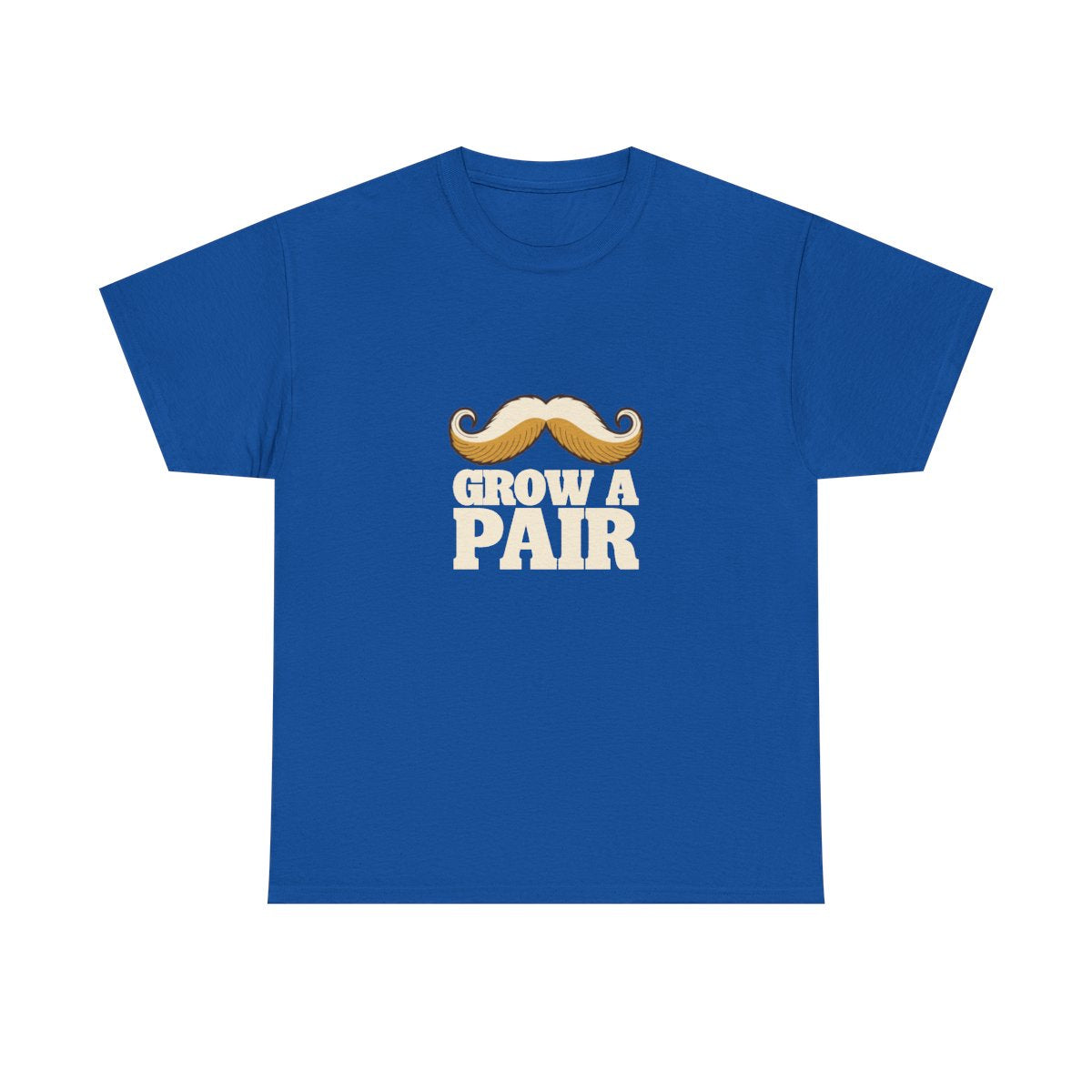 Mustache T-Shirt Grow A Pair Funny Handlebar Moustache T-Shirt in Royal – front