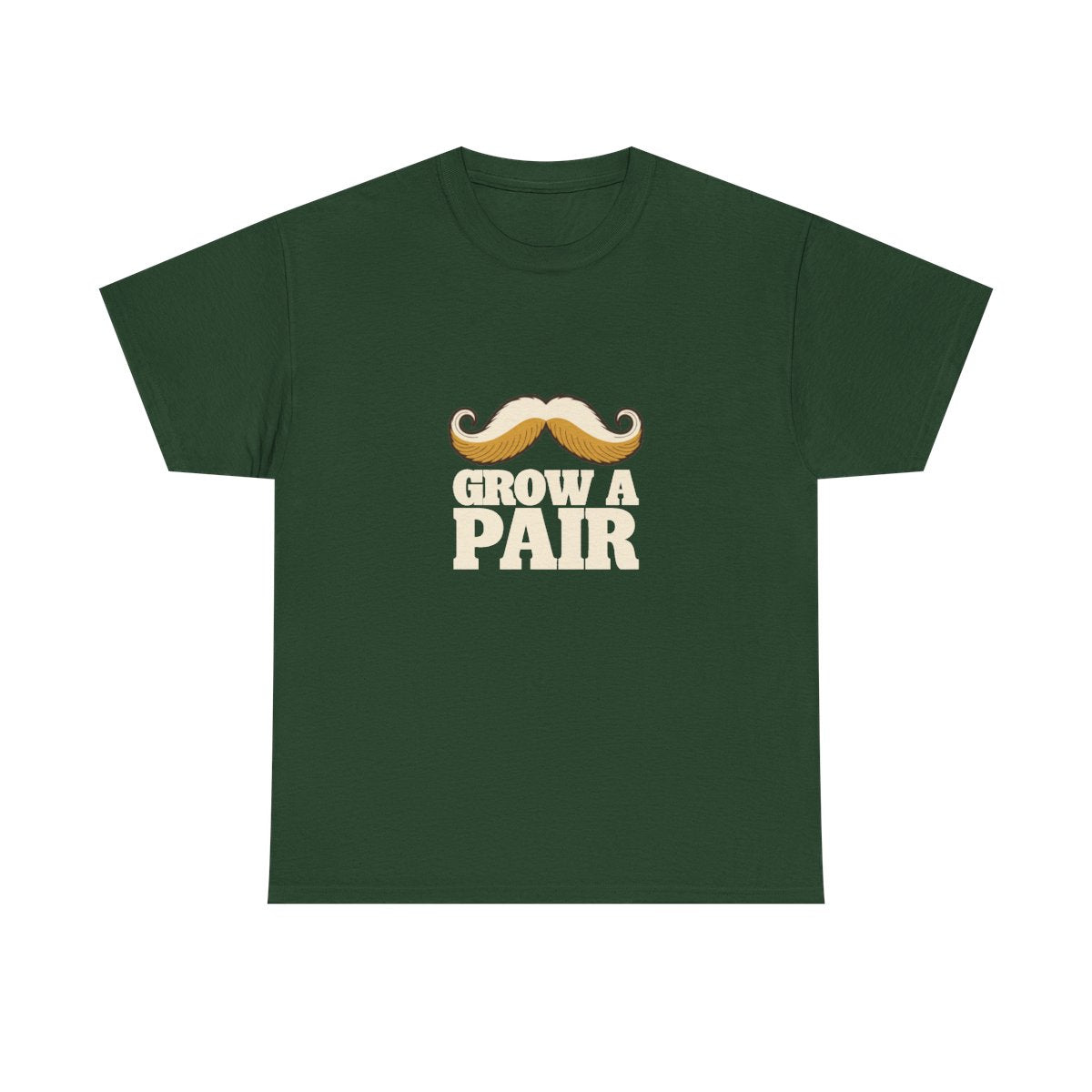 Mustache T-Shirt Grow A Pair Funny Handlebar Moustache T-Shirt in Forest Green – front
