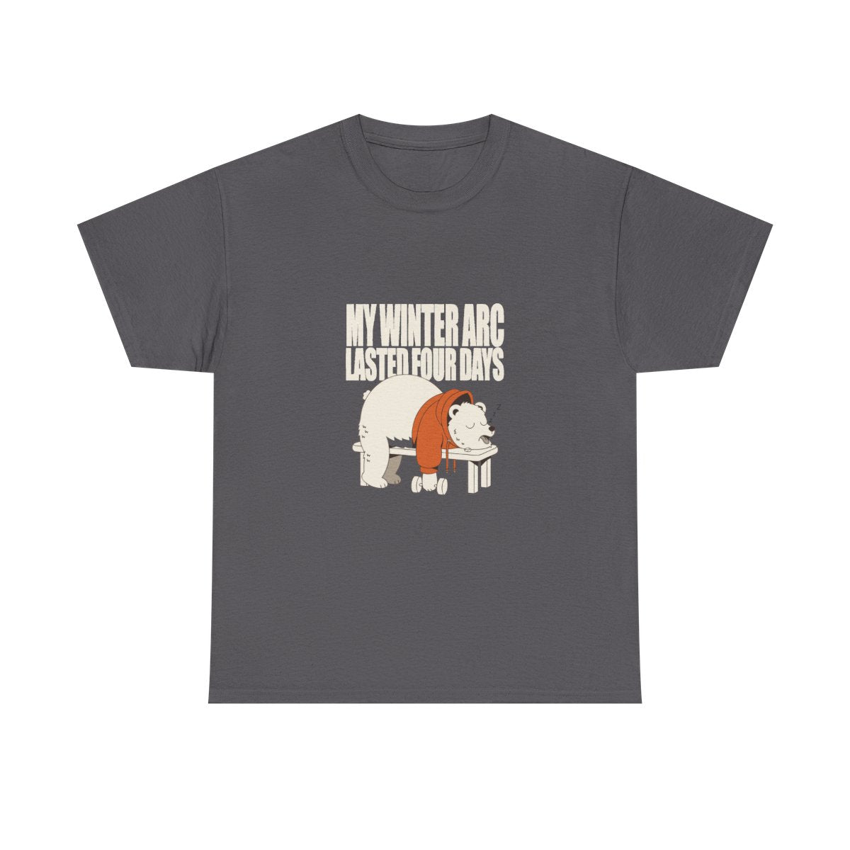My Winter Arc Lasted Four Days Funny Gym Bear T-Shirt in Charcoal – front