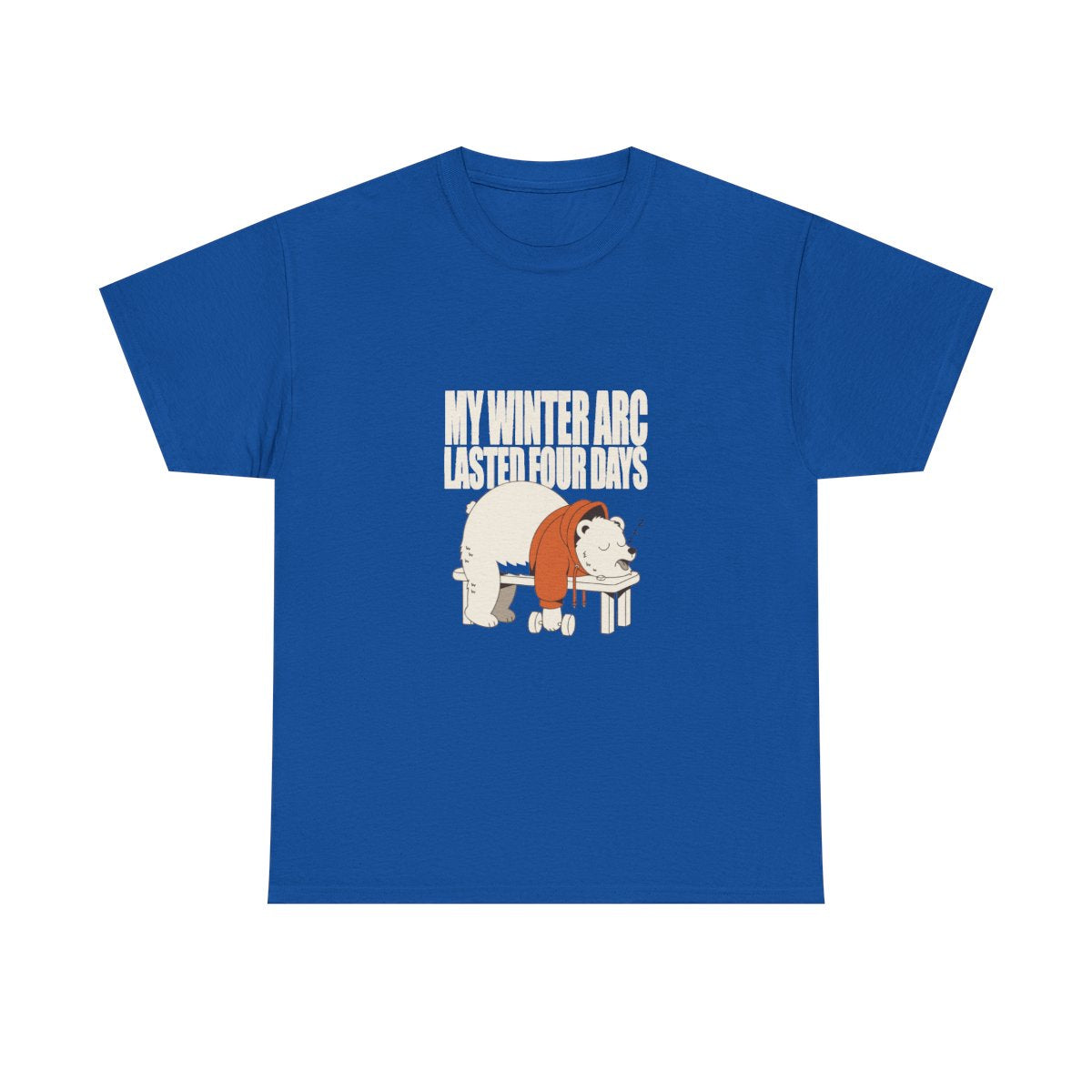 My Winter Arc Lasted Four Days Funny Gym Bear T-Shirt in Royal – front