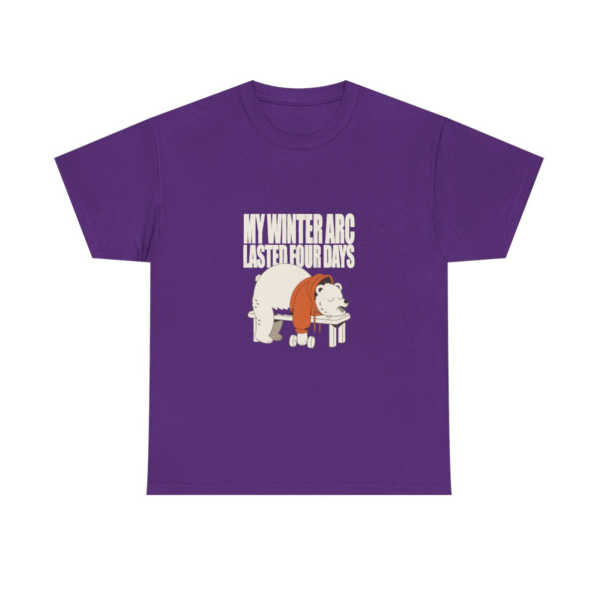 My Winter Arc Lasted Four Days Funny Gym Bear T-Shirt in Purple – front