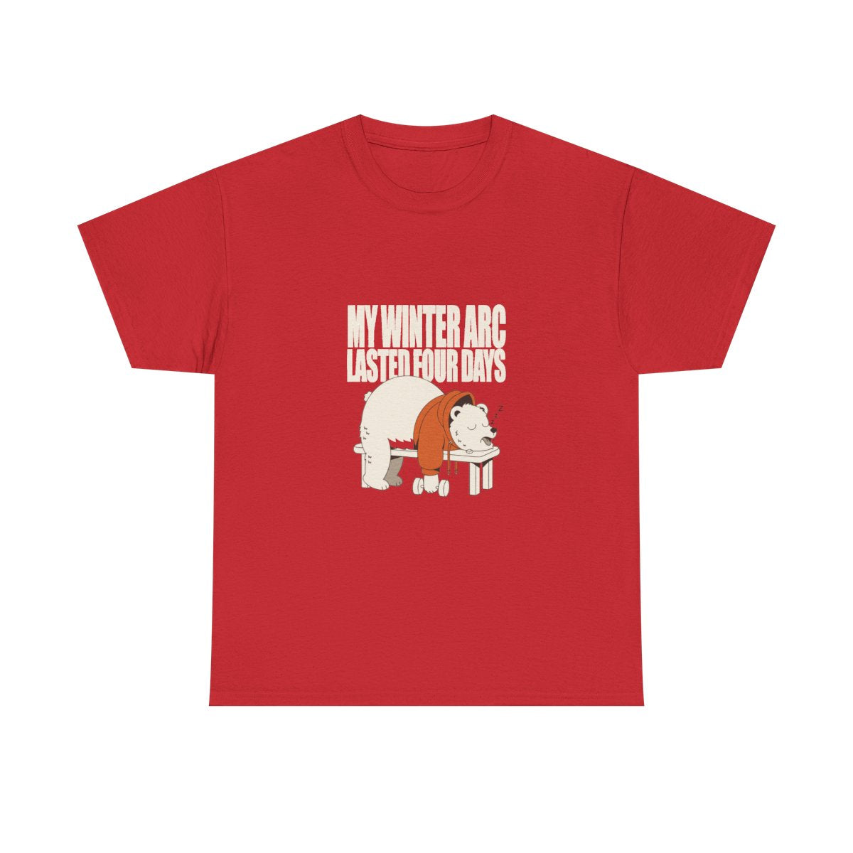My Winter Arc Lasted Four Days Funny Gym Bear T-Shirt in Red – front